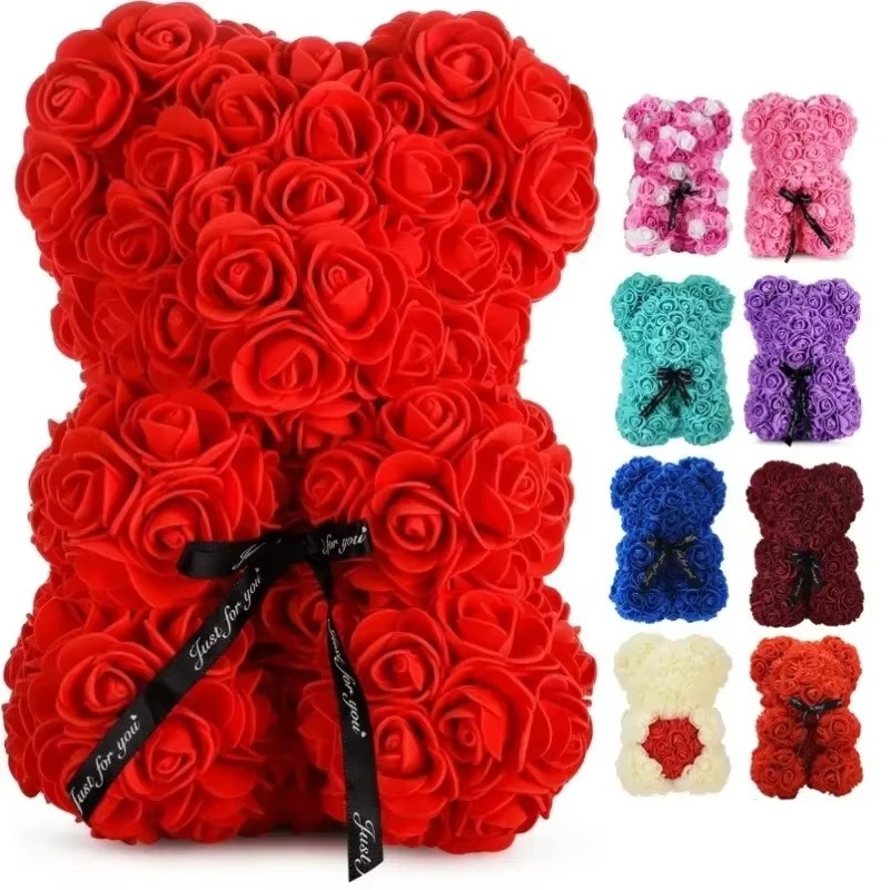 25cm Rose Teddy Bear Artificial Eternal Flower Valentine’s Day Gift Decor