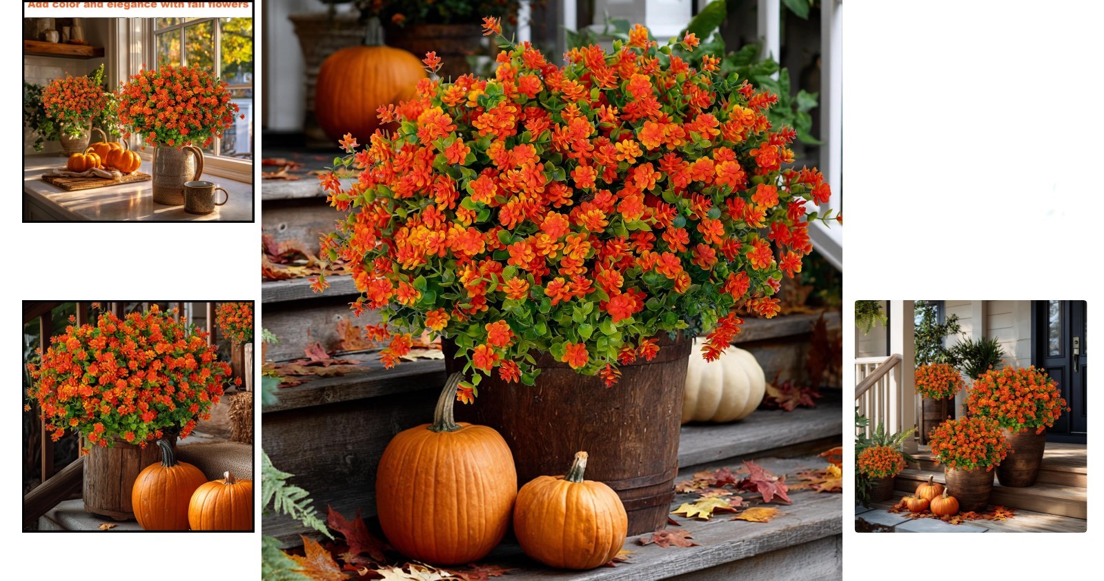 Lifelike Red-Orange Silk Fall Mums – Perfect for Outdoor Autumn Decor, 12 Count