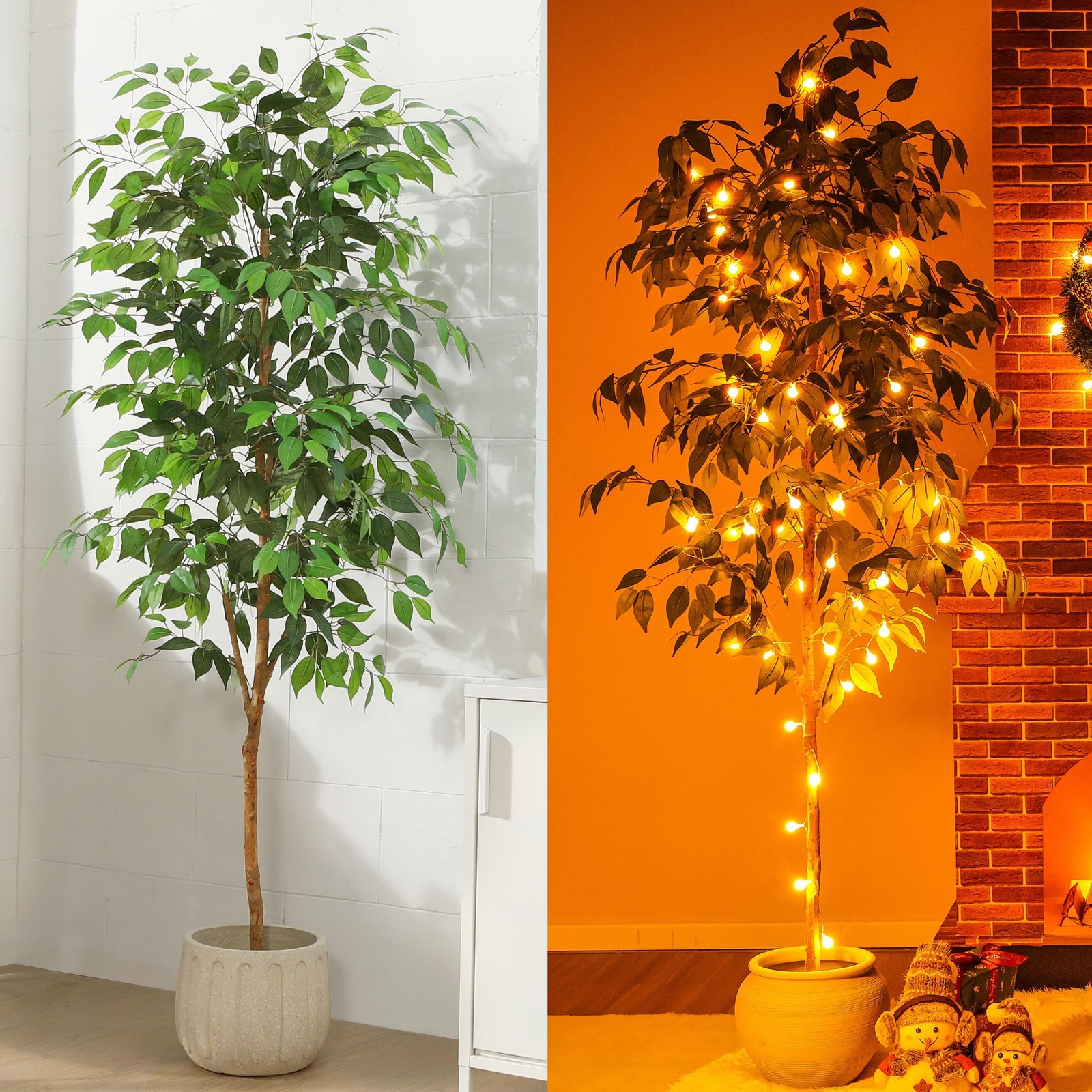 6FT Artificial Ficus Tree Natural Wood Trunk Lifelike Leaves Fake Potted Tree