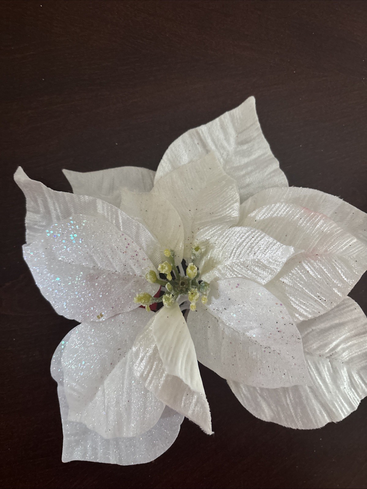 Floral Accent White Poinsettia Clip On Flower