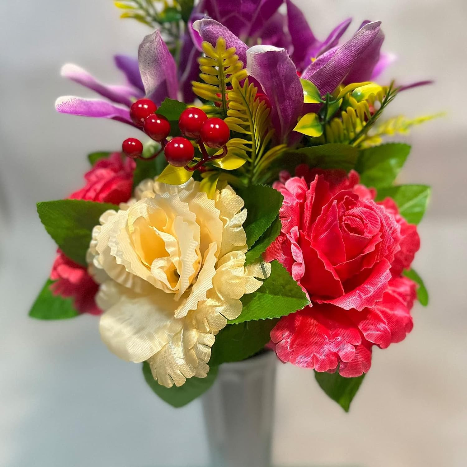 Artificial Memorial Flowers with Vase: Exquisite Gravestone Decor for Memorial D