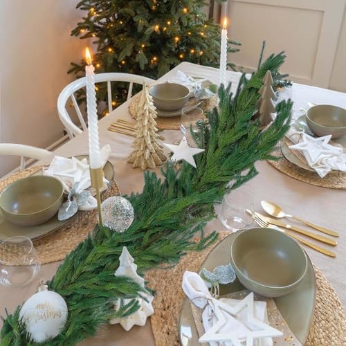 9 Ft Pcs Artificial Norfolk Pine Garlands, Realistic Pine Garland, 9 FT 2