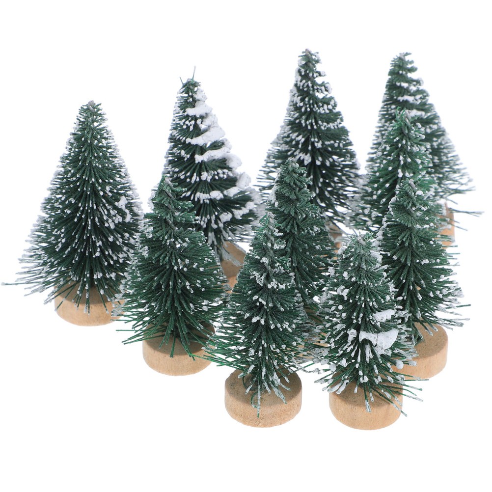 10 Pcs Mini Christmas Tree Ornaments 5 Cm Snow Covered Pine for Xmas Party Decor