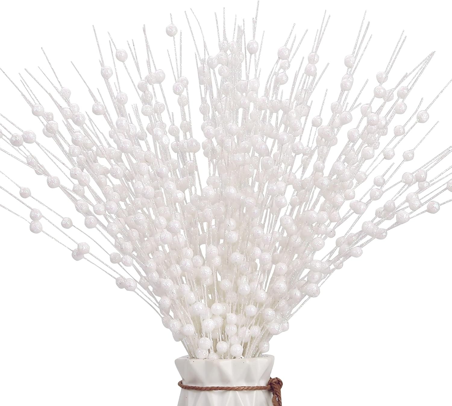 12 PCS White Glitter Berry Picks for Christmas Decor and DIY Wreaths (15.8Ã¢â…