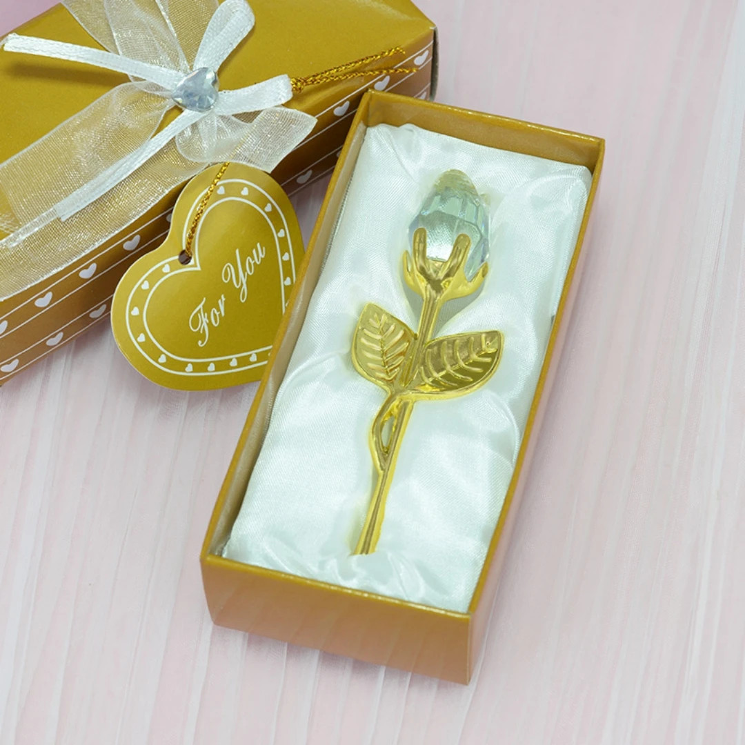 Mini Crystal Glass Rose Flower with Gift Box Aesthetic Artificial Rose Ornament