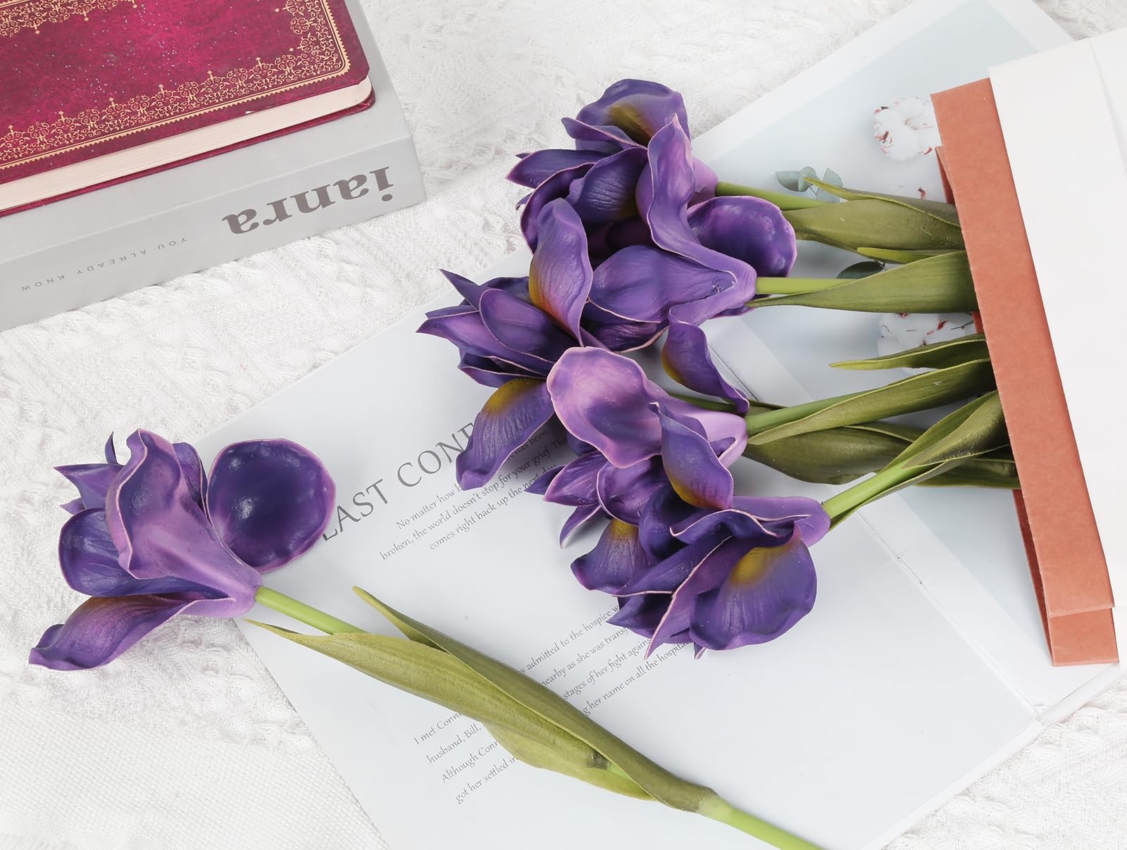 Purple Iris Flowers Real Touch 6 PCS Iris Artificial Flowers 18.9 in Long Ste…