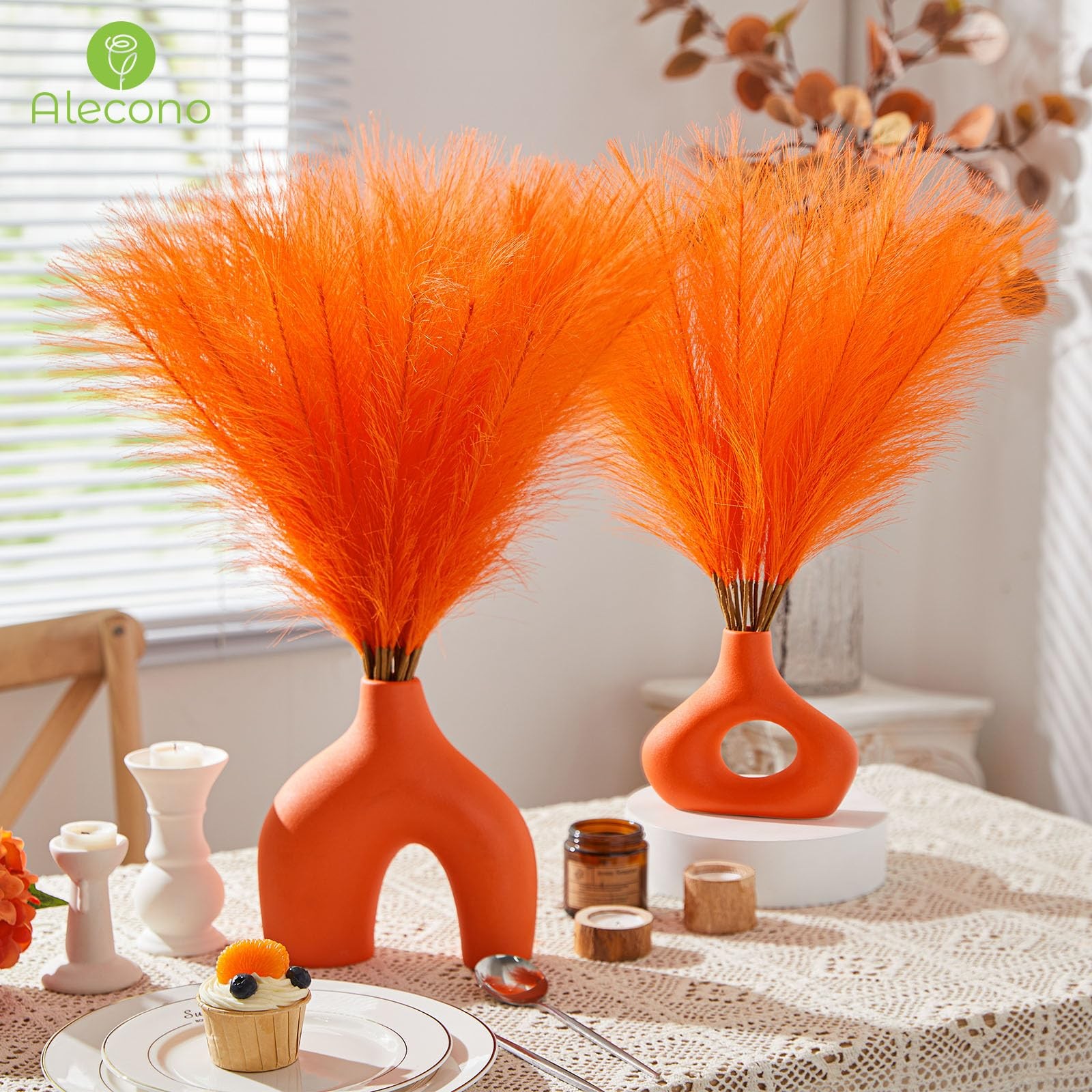 Bright Orange Pampas Grass 17 Inch Decor Faux Wall Fall Wedding Centerpiece