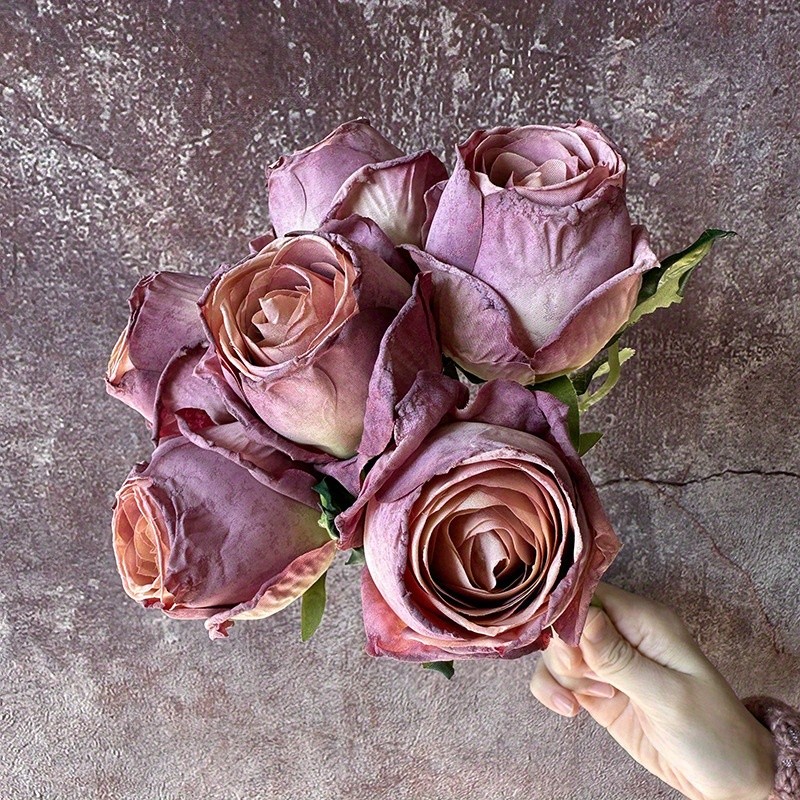 6 Pcs Artificial Rose Bouquet, Bulgarian Preserved Roses Wedding & Home Decor