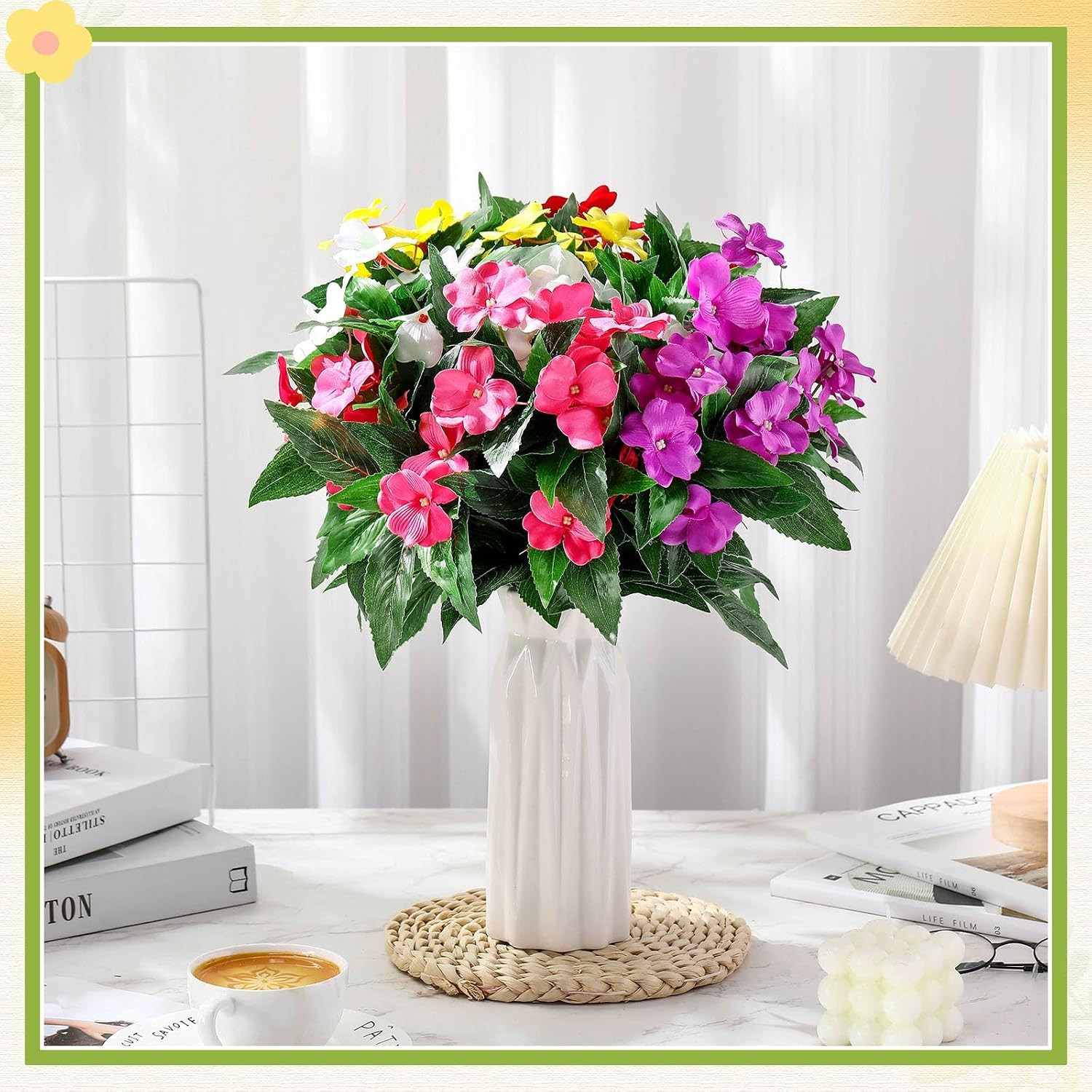 10 Bundles of Colorful Silk Impatiens Flowers for Indoor & Outdoor Decor