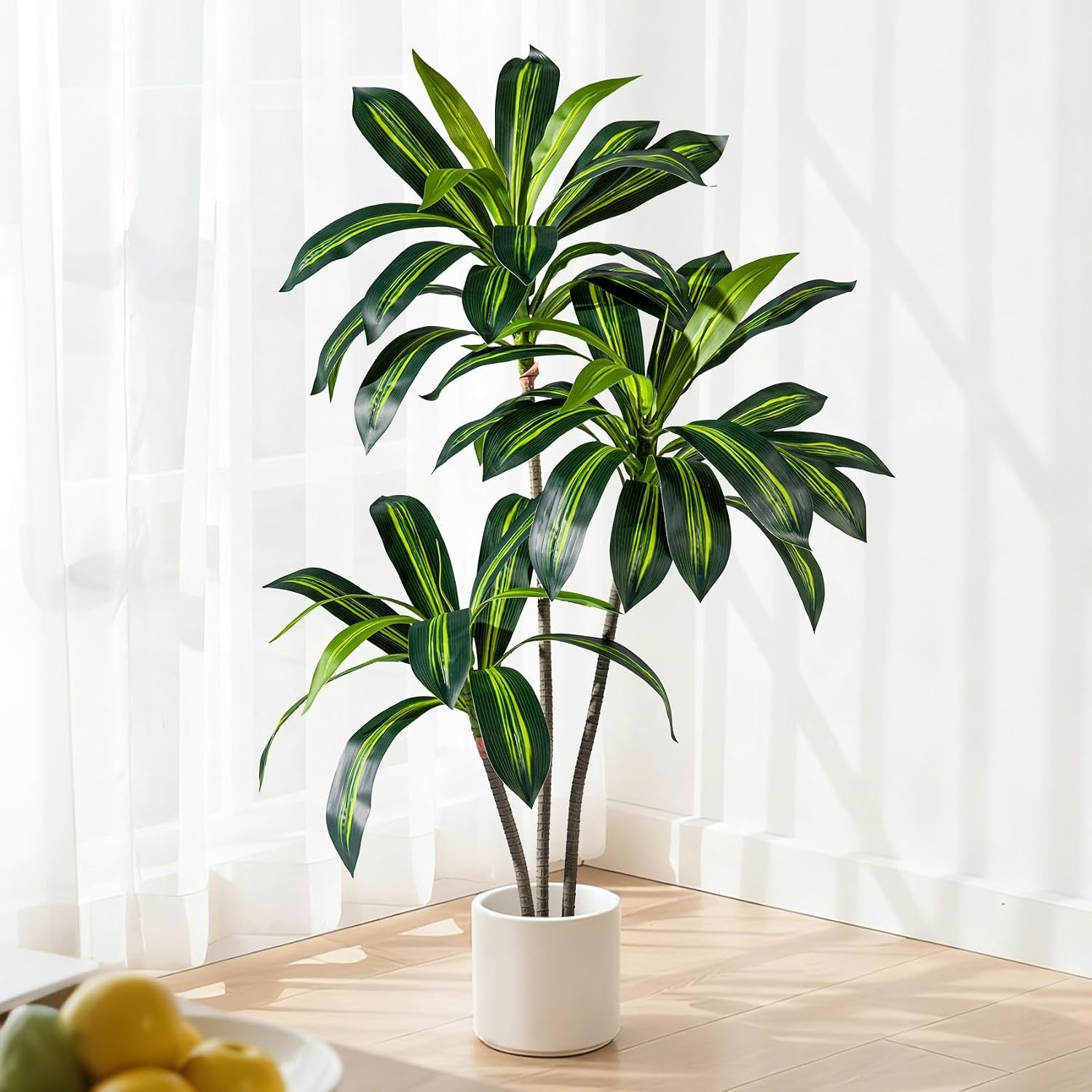 Erimda Artificial Fiddle Leaf Fig Tree 7ft with White Planter Realistic Fiddle