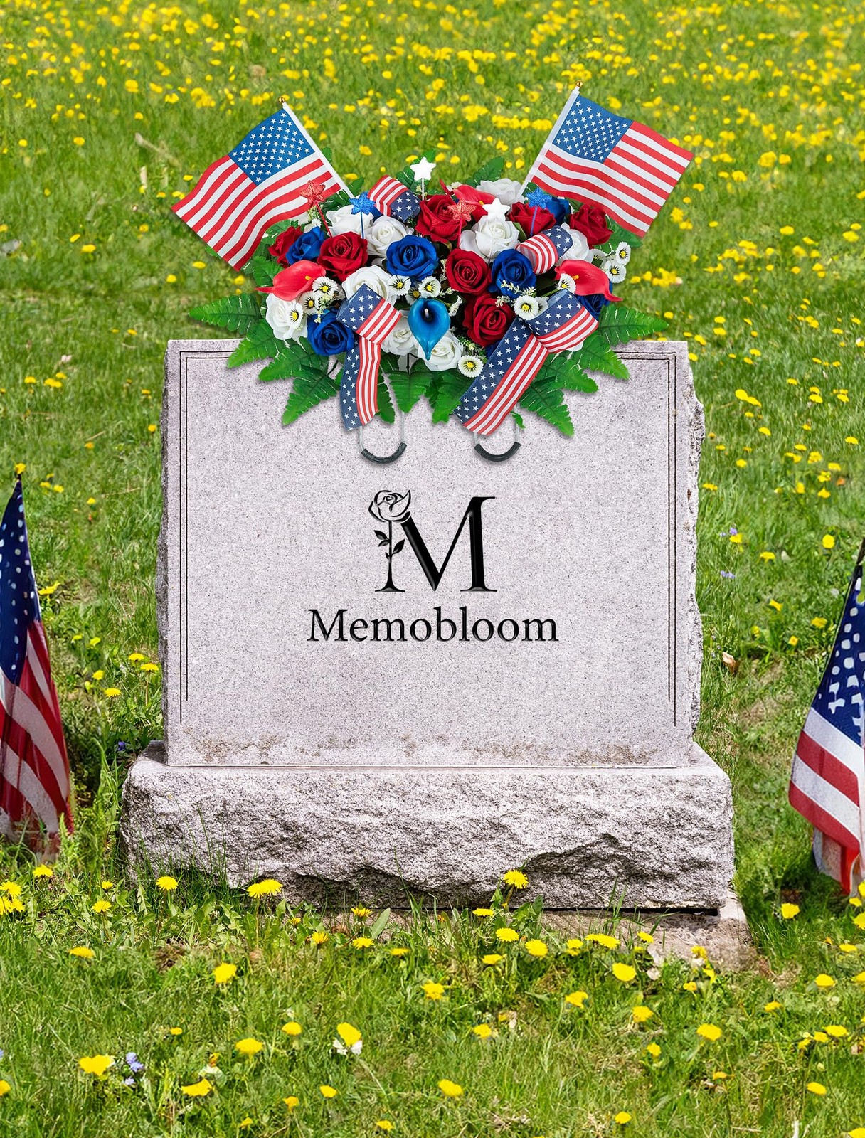 Memorial Day Decorations for Cemetery Patriotic Red White Blue Headstone Flow…