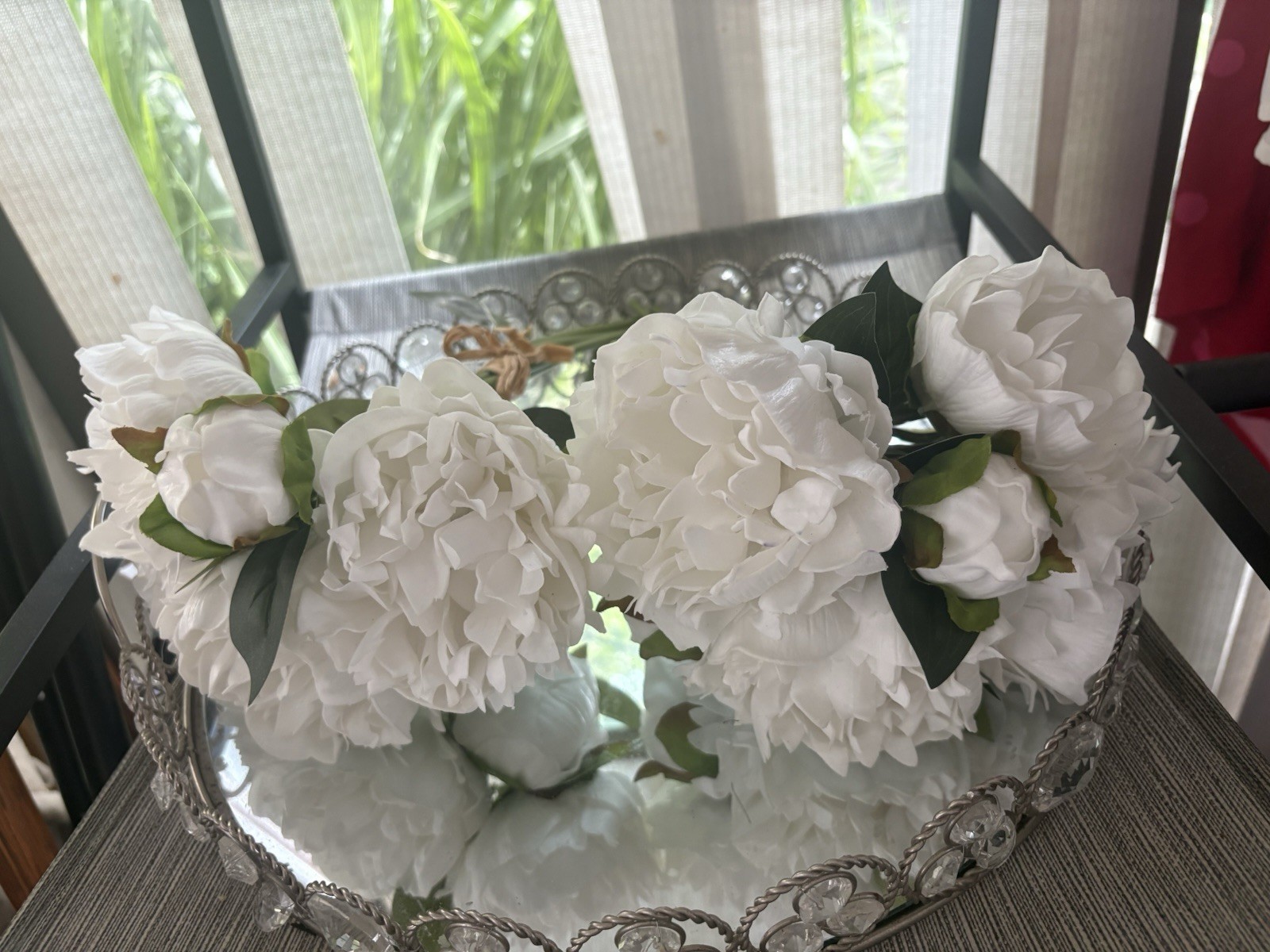 2 Real Touch Latex White Peony Bouquets Artificial Flowers Faux 12”