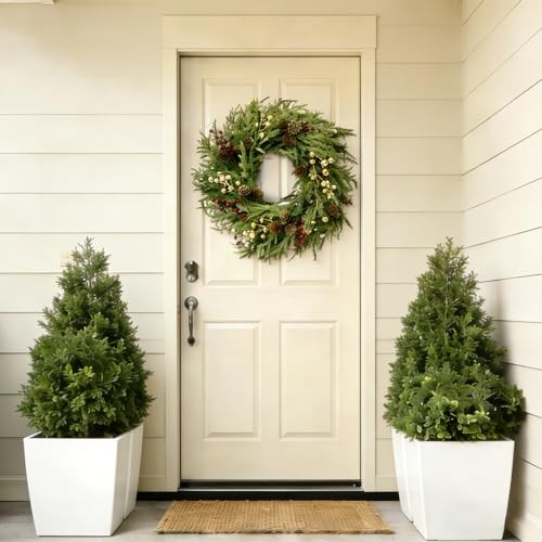 26″ Norfolk Pine Wreath, Large Greenery Wreath for Front Door, Green Year