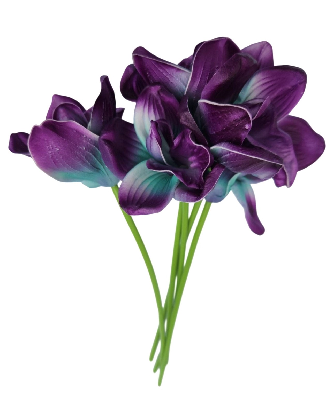 Artificial Purple Teal Orchids 5 Stems Faux Flowers Tropical Decor Wedding Craft