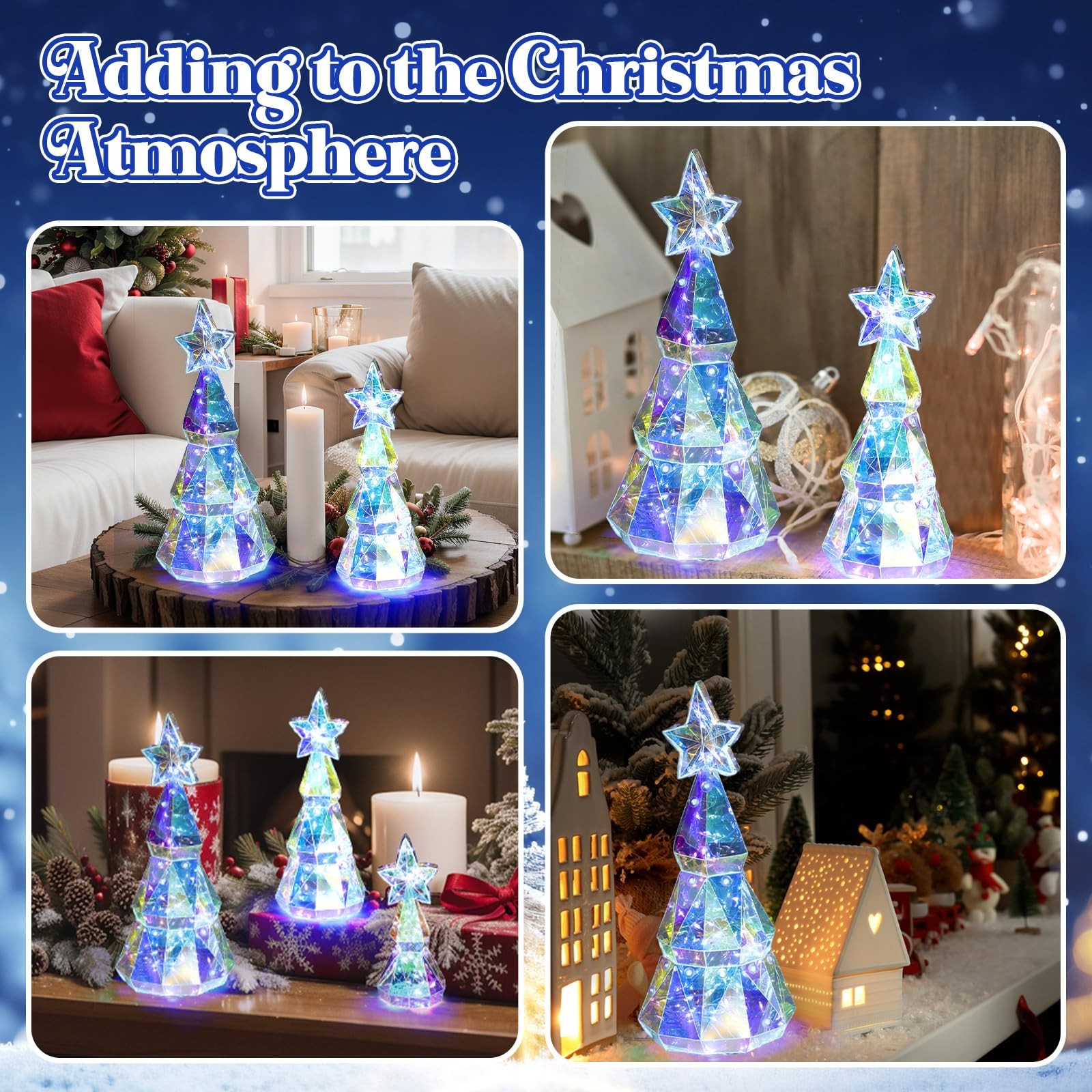Gemscream Set of 3 Size Prismatic Iridescent Christmas Trees with LED Lights …