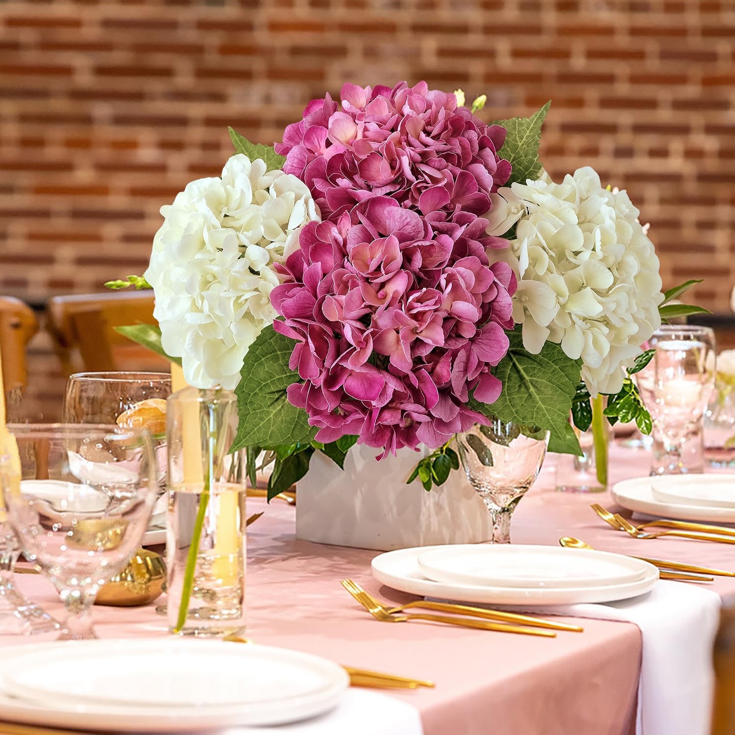 Magenta Pink Hydrangea Artificial Flowers, 4Pcs 21” Latex Real Touch Flowers,…