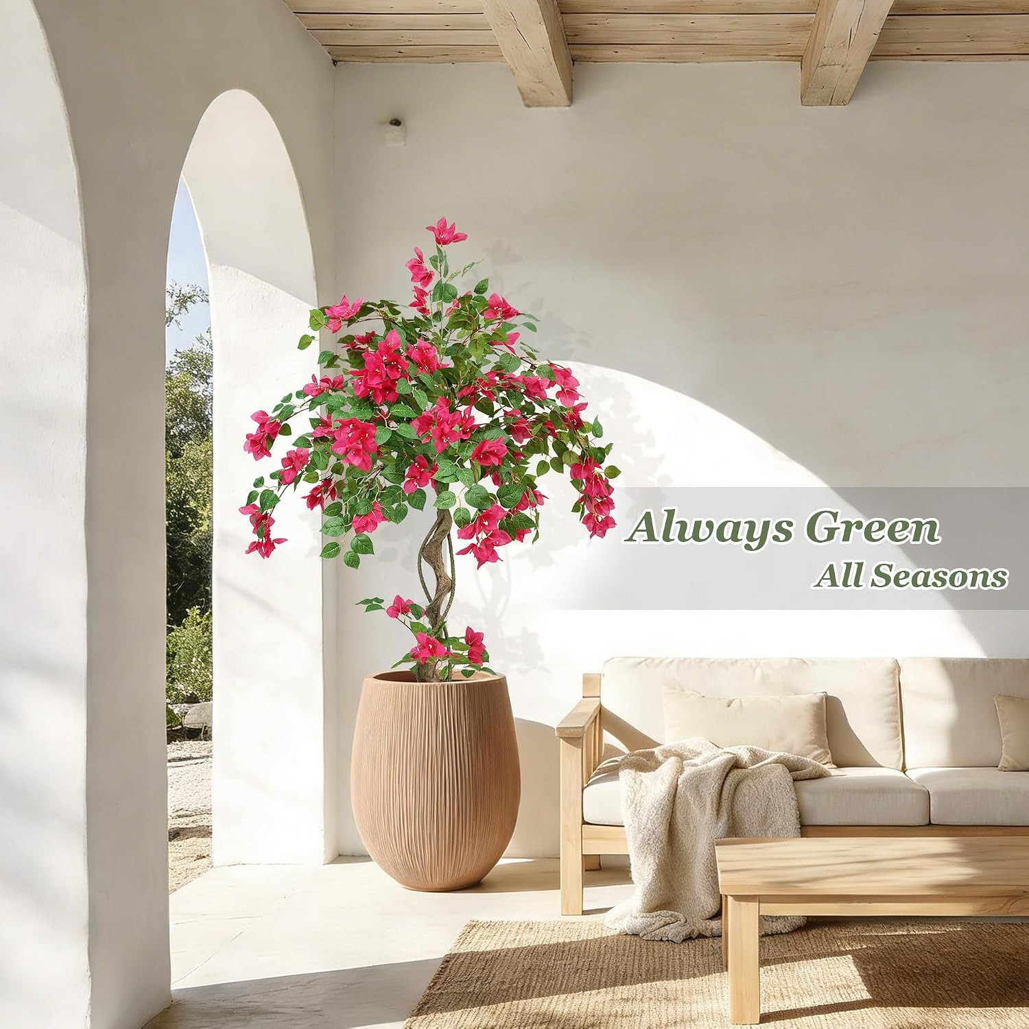 4FT Artificial Bougainvillea Tree with Realistic Pink Silk Flowers, Tall Faux Fl