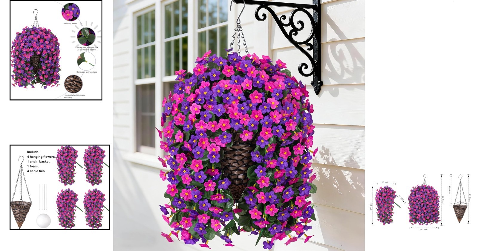 UV Resistant Artificial Hanging Flowers in Elegant Basket – -round Decor