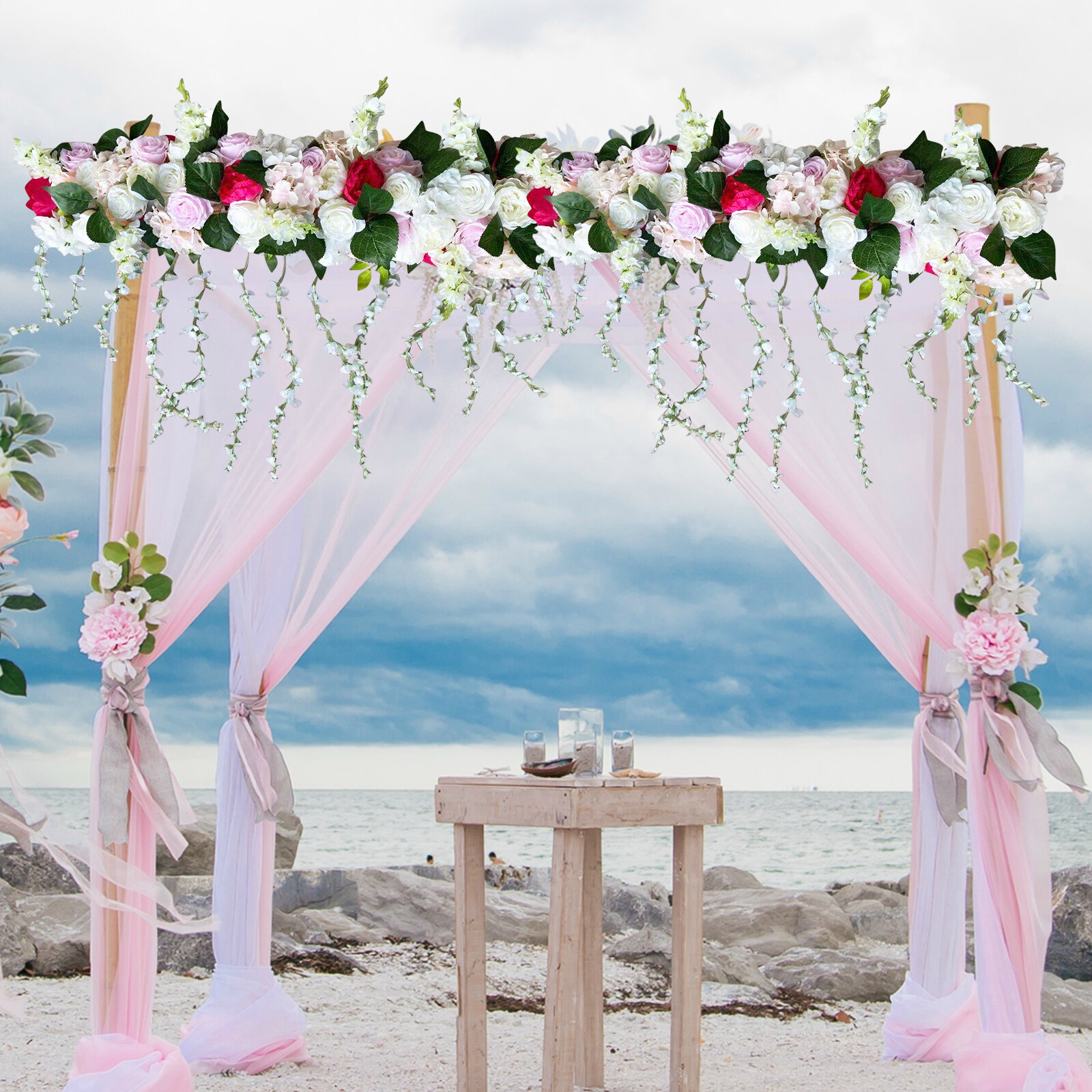 Artificial Silk Flowers Row, 1M Long Artificial Silk 3D Flowers Row Decoration