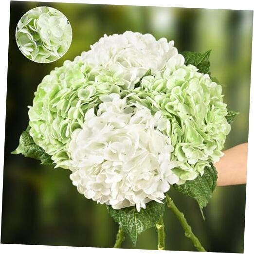 4 Pcs Hydrangea Artificial Flowers, 2 Green & 2 White Real Touch Flowers, 21″