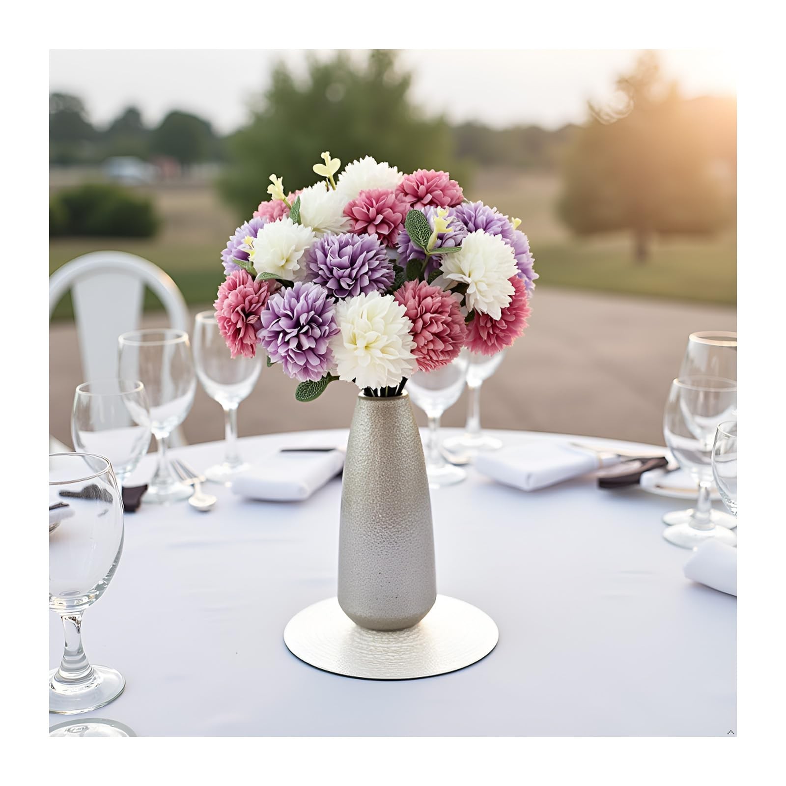 Artificial Silk Chrysanthemums with Eucalyptus, 12″ Faux Mums