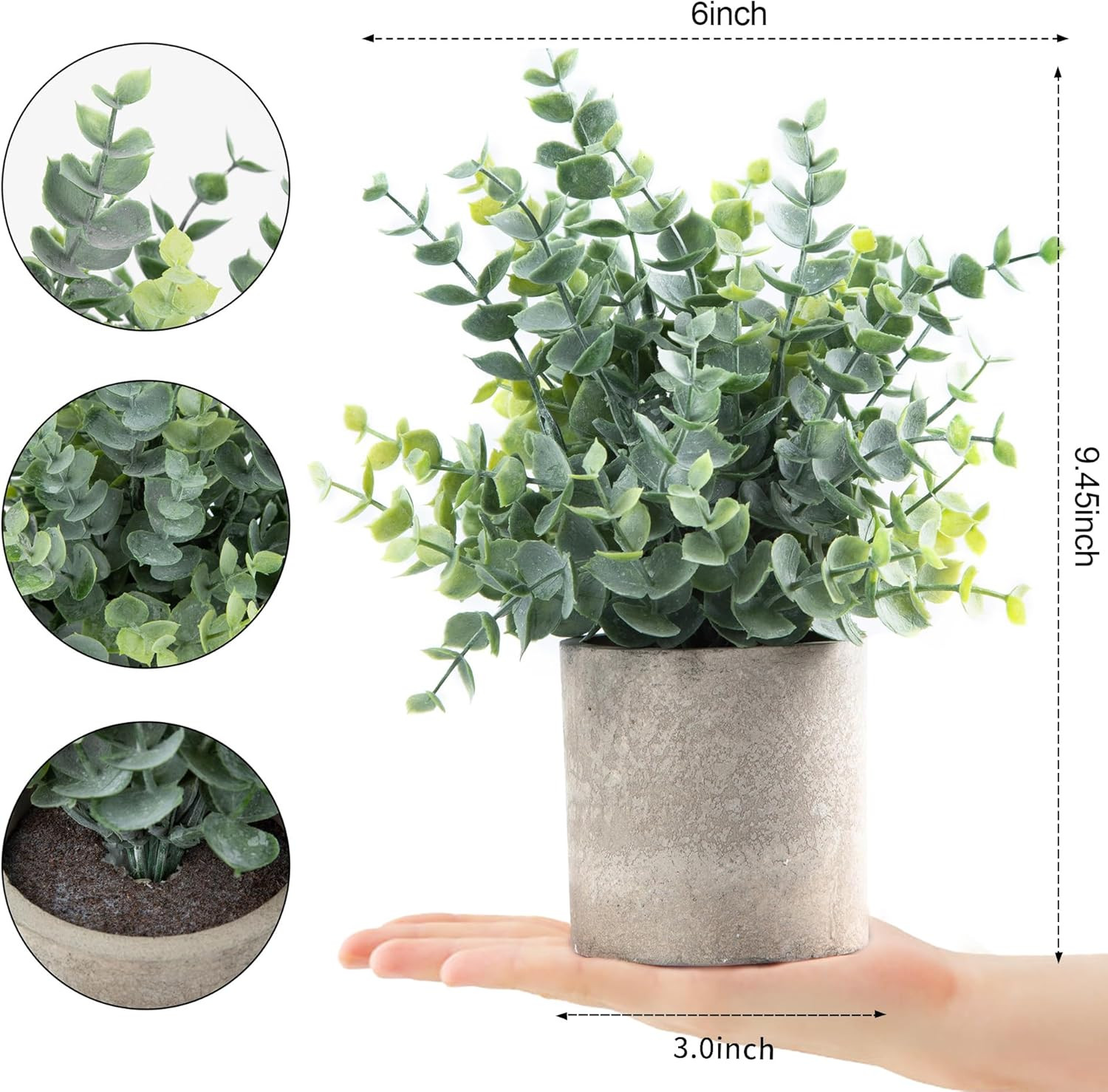 2 Pack Small Fake Plants Eucalyptus Potted Artificial Plants for Shelf Desk Home