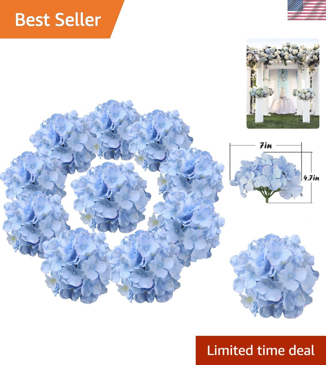 10-Piece Blue Silk Hydrangea Flower Set for Stunning Wedding and Home Decor