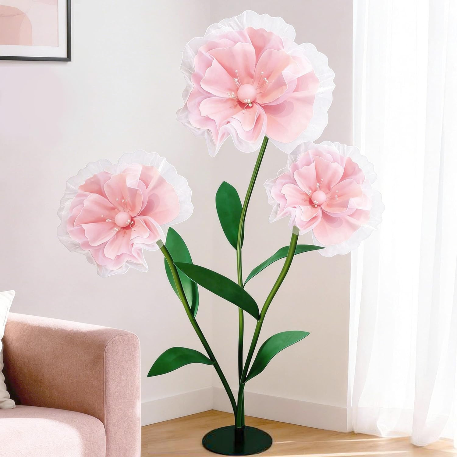 Giant Soft Pink Flower Decoration Set with Stand – 3-Pack for Events & Home
