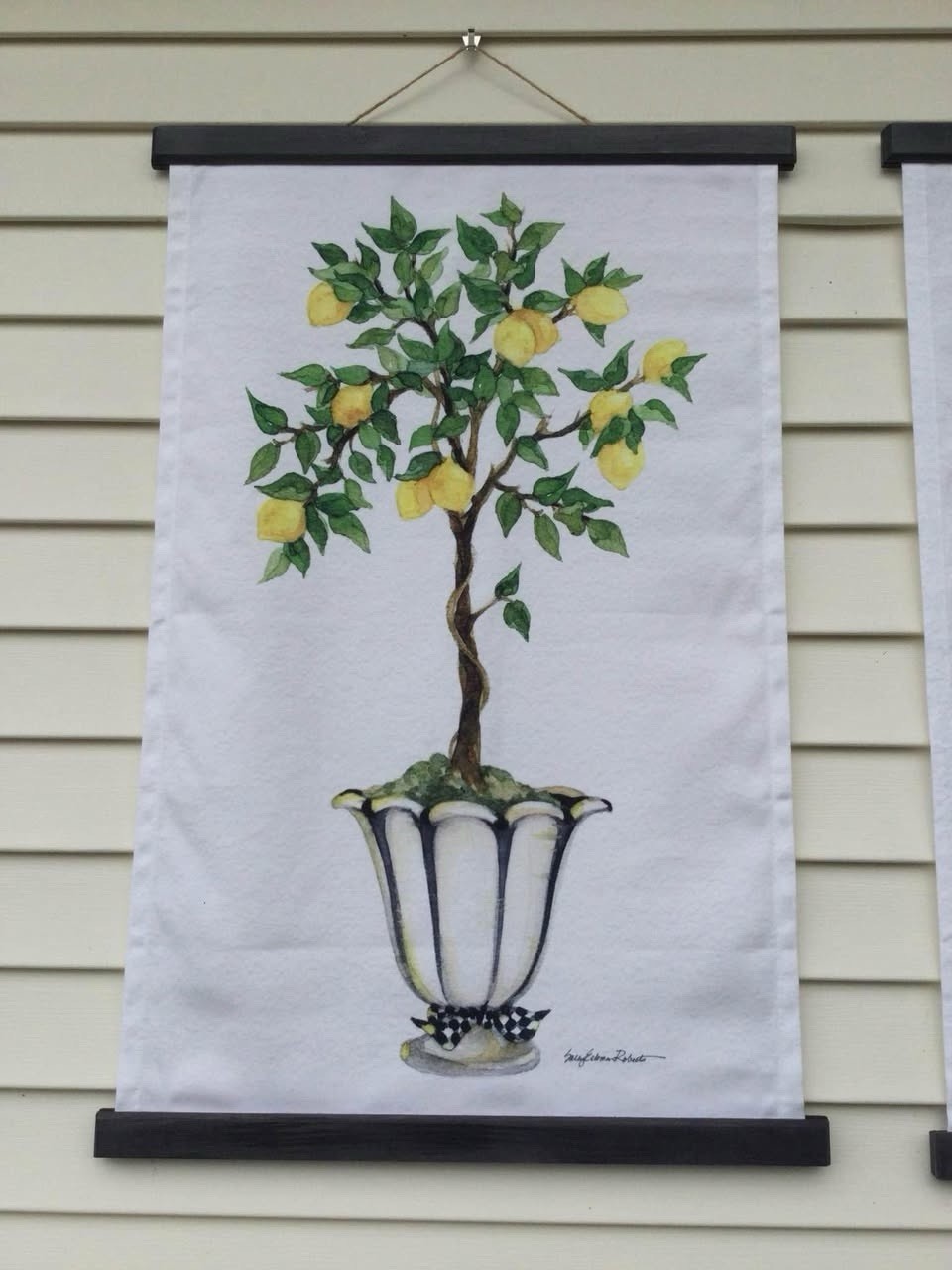 Set Of 2 Canvas/Fabric – Indoor/Outdoor Topiary Lemon/Orange Prints