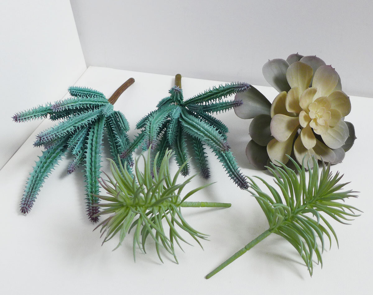 5 Pcs Artificial Plants Gray Succulents Cactus Louts Pine Tree (#60)