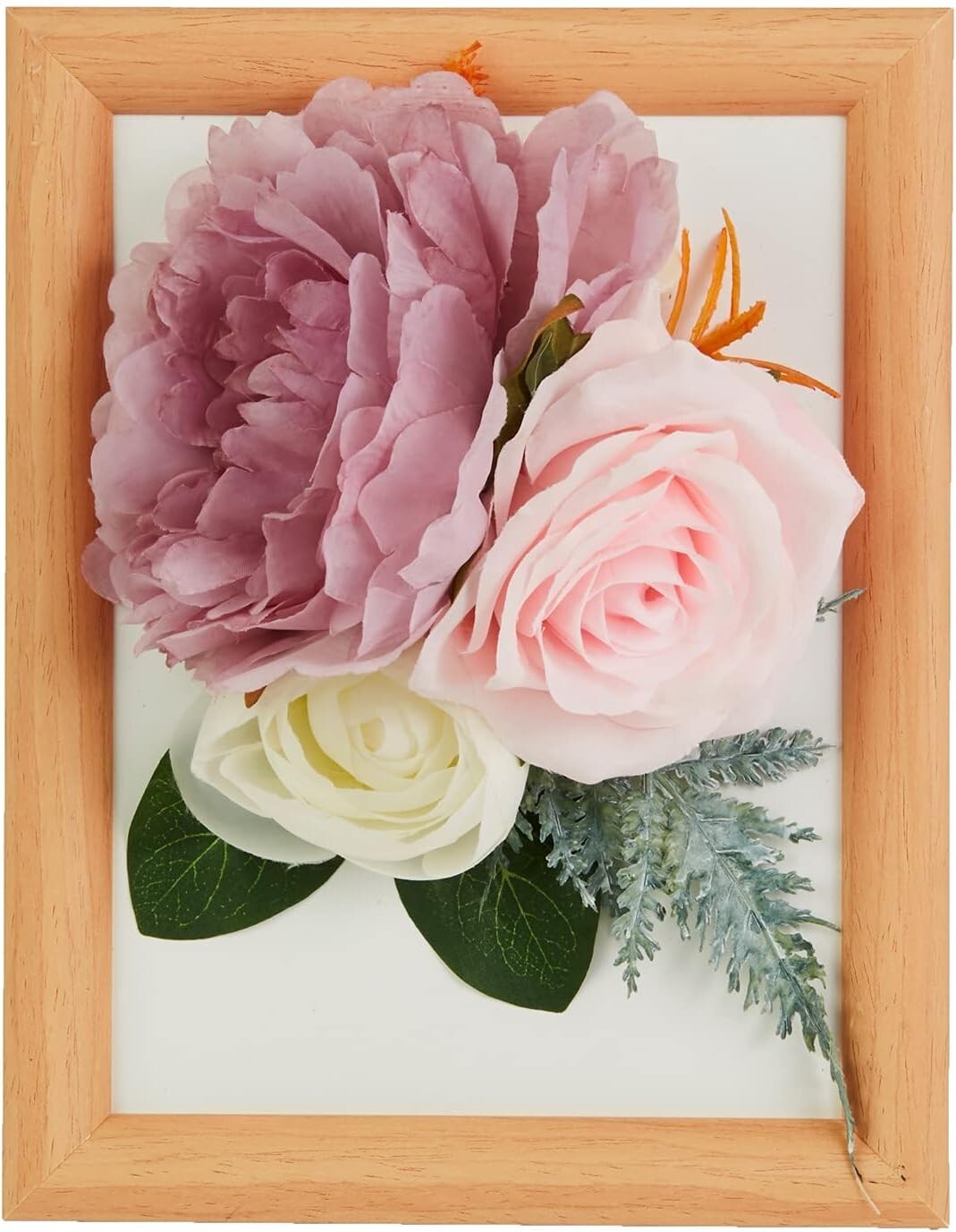 Wall Mounted 3D Artificial Flowers With Wood Frame and Art Wall Decor 9″x7″