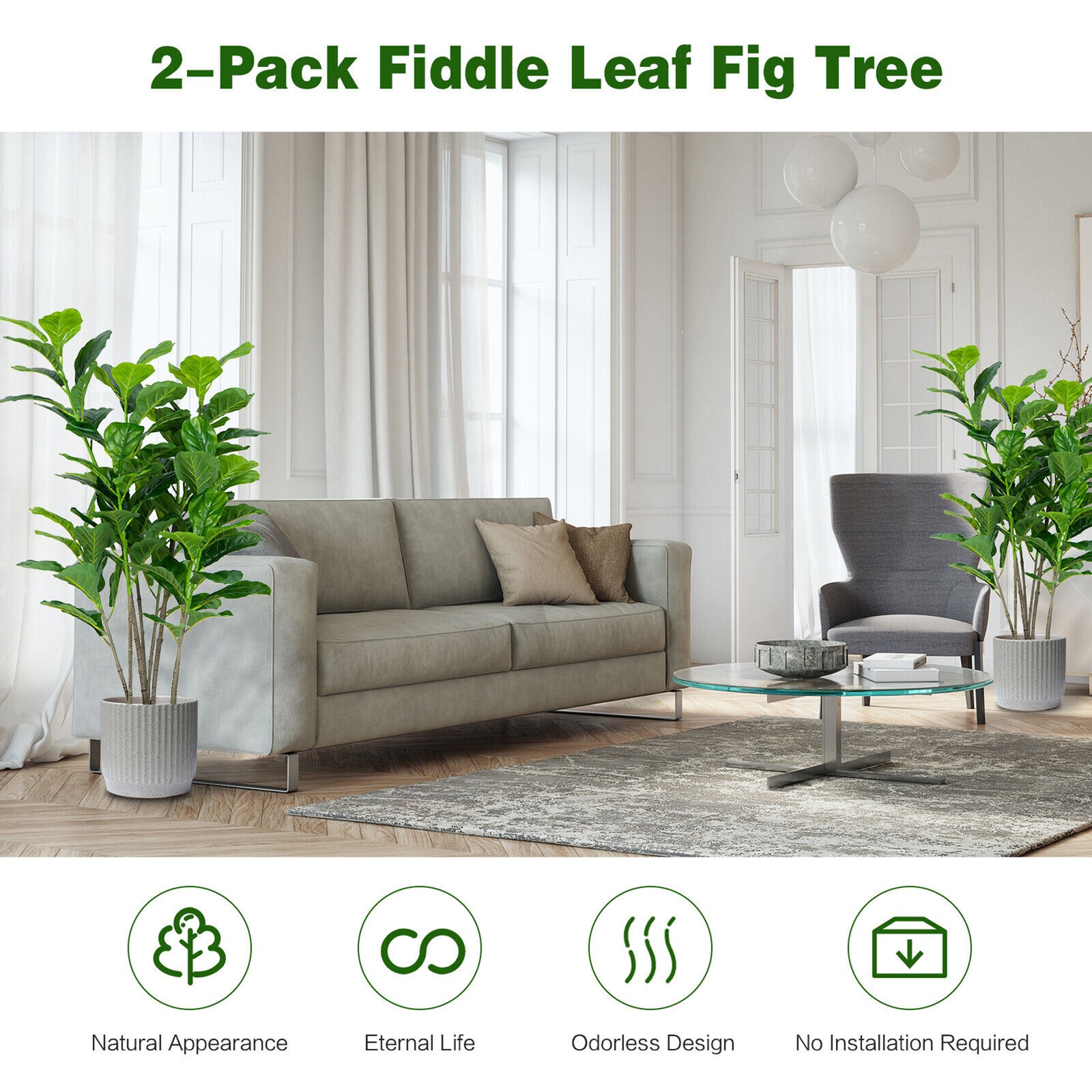 4.2′ Artificial Tree 2-Pack Artificial Fiddle Leaf Fig Tree for Indoor Outdoor