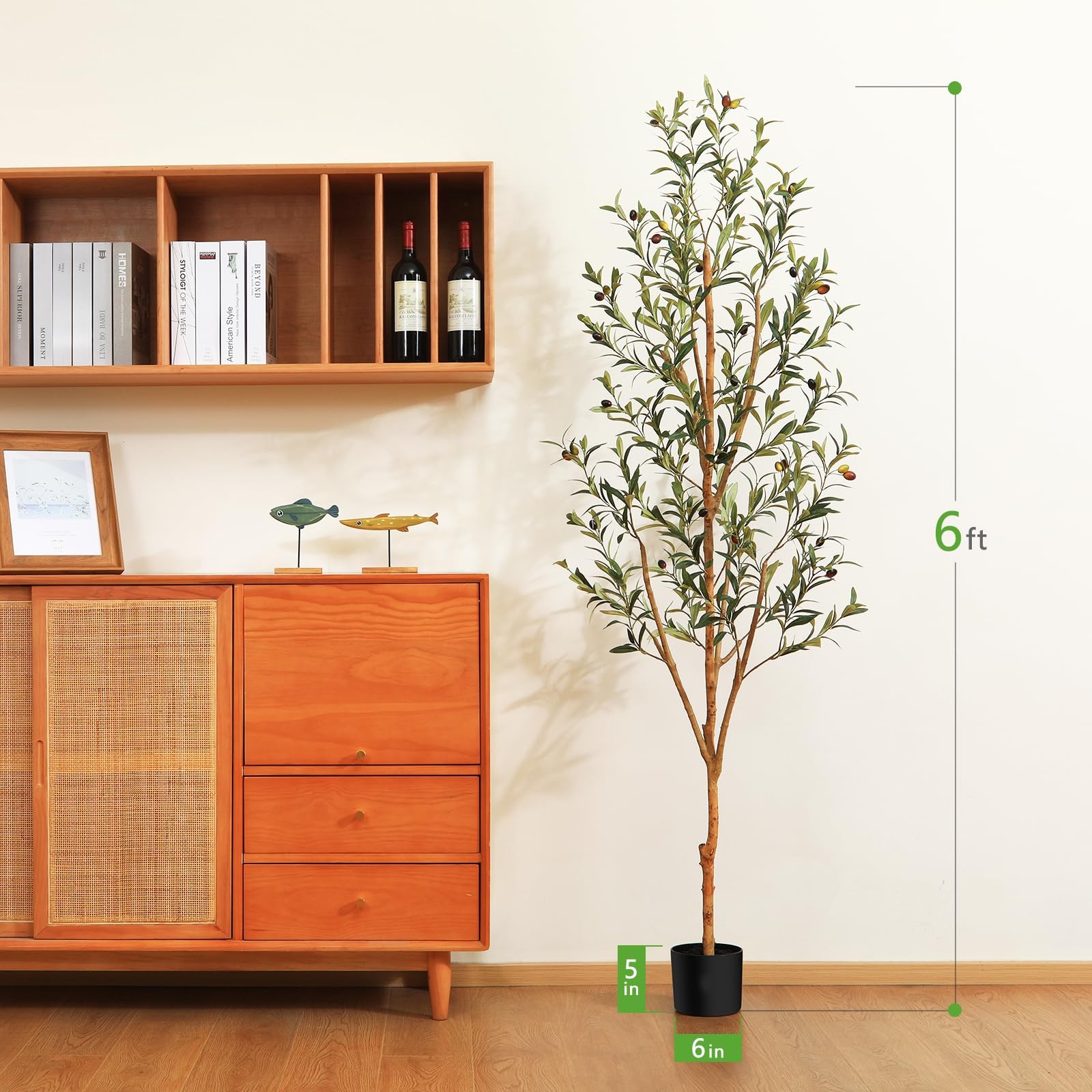 6FT Artificial Olive Tree Indoor – Real Wood Trunk & Silk Leaves