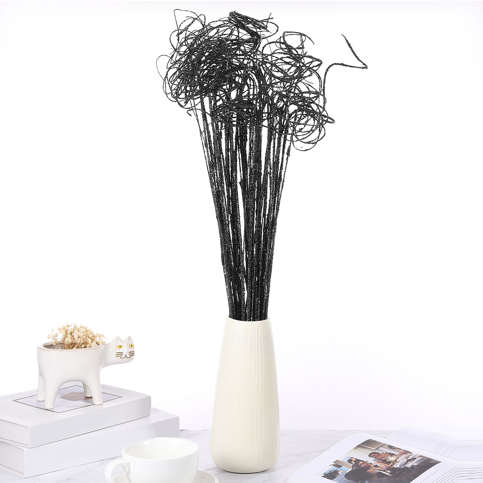 30 Pcs Glitter Dried Curly Willow Branches Natural Branches Twigs, Black