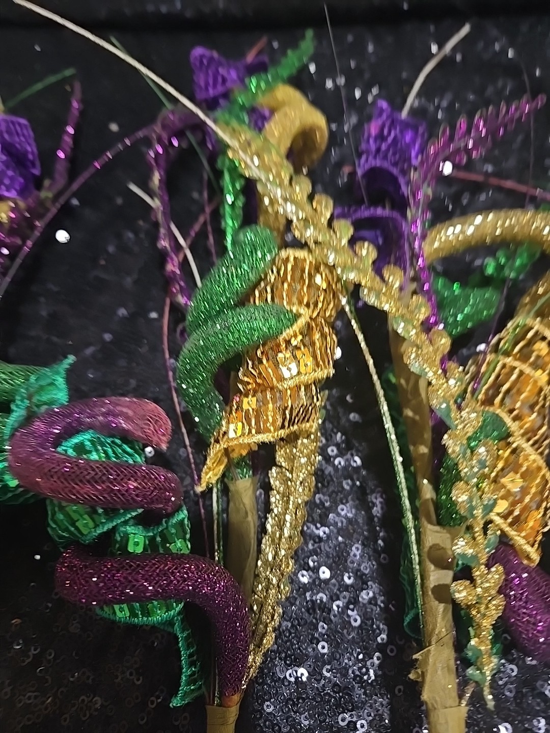 6 PCS Mardi Gras Picks Decoration, 19″ Large Glitter Purple Green Gold Sequin
