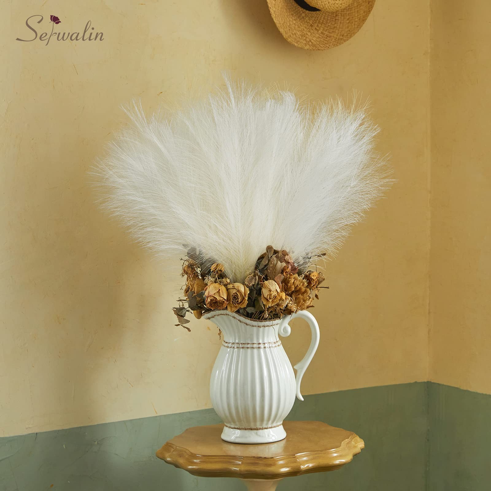 White Pampas Grass Decor, 17.7 Inch 6pcs Boho Decor, Faux Pampas Grass Living…