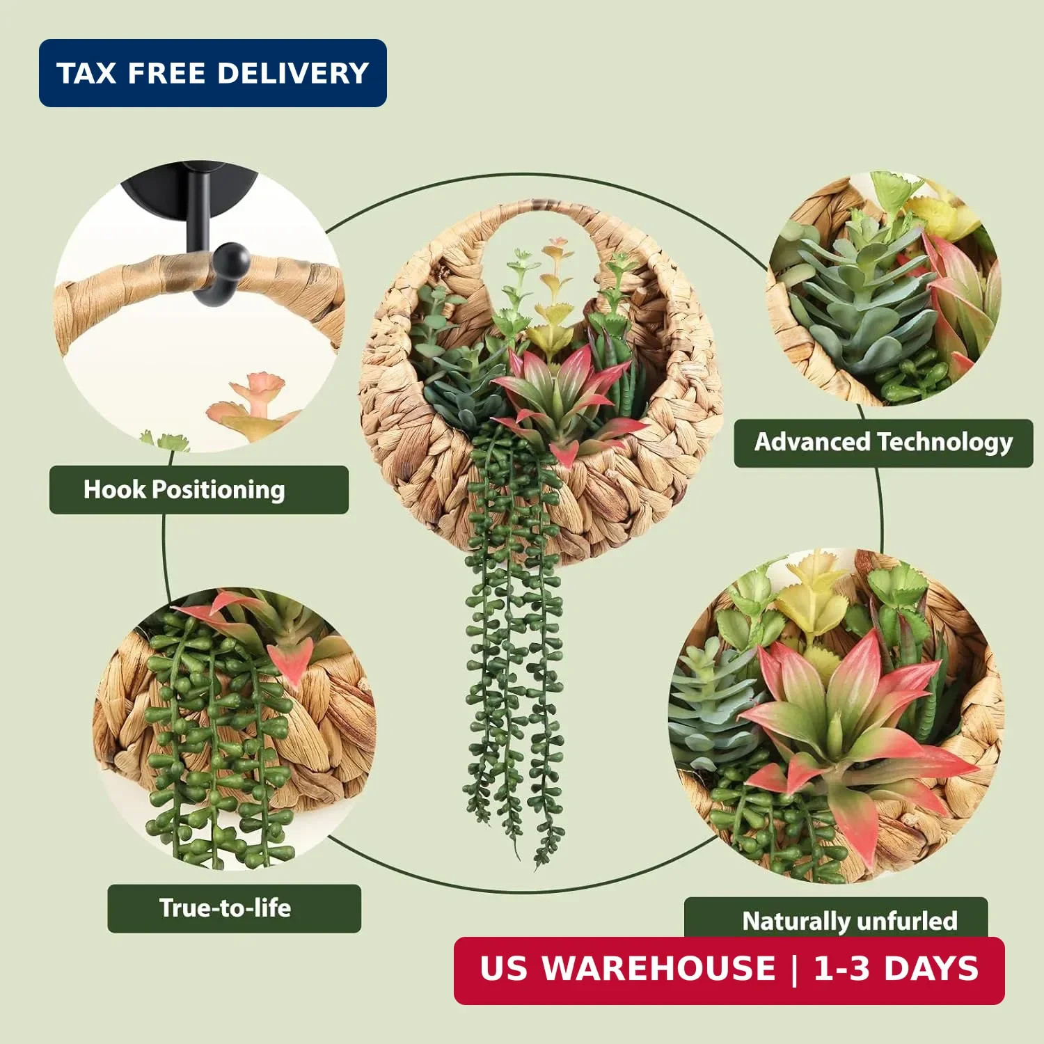 Fake Plants Hanging Artificial Succulents Plants in Woven Basket, Faux String of