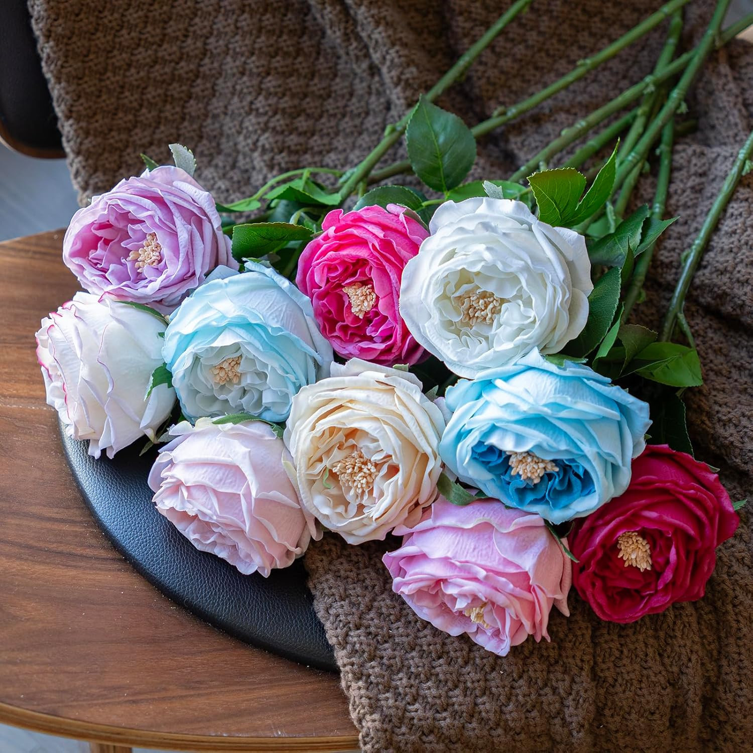 White Fake Flowers for Decoration 4pcs Real Touch Austin Rose Peony Light Pink