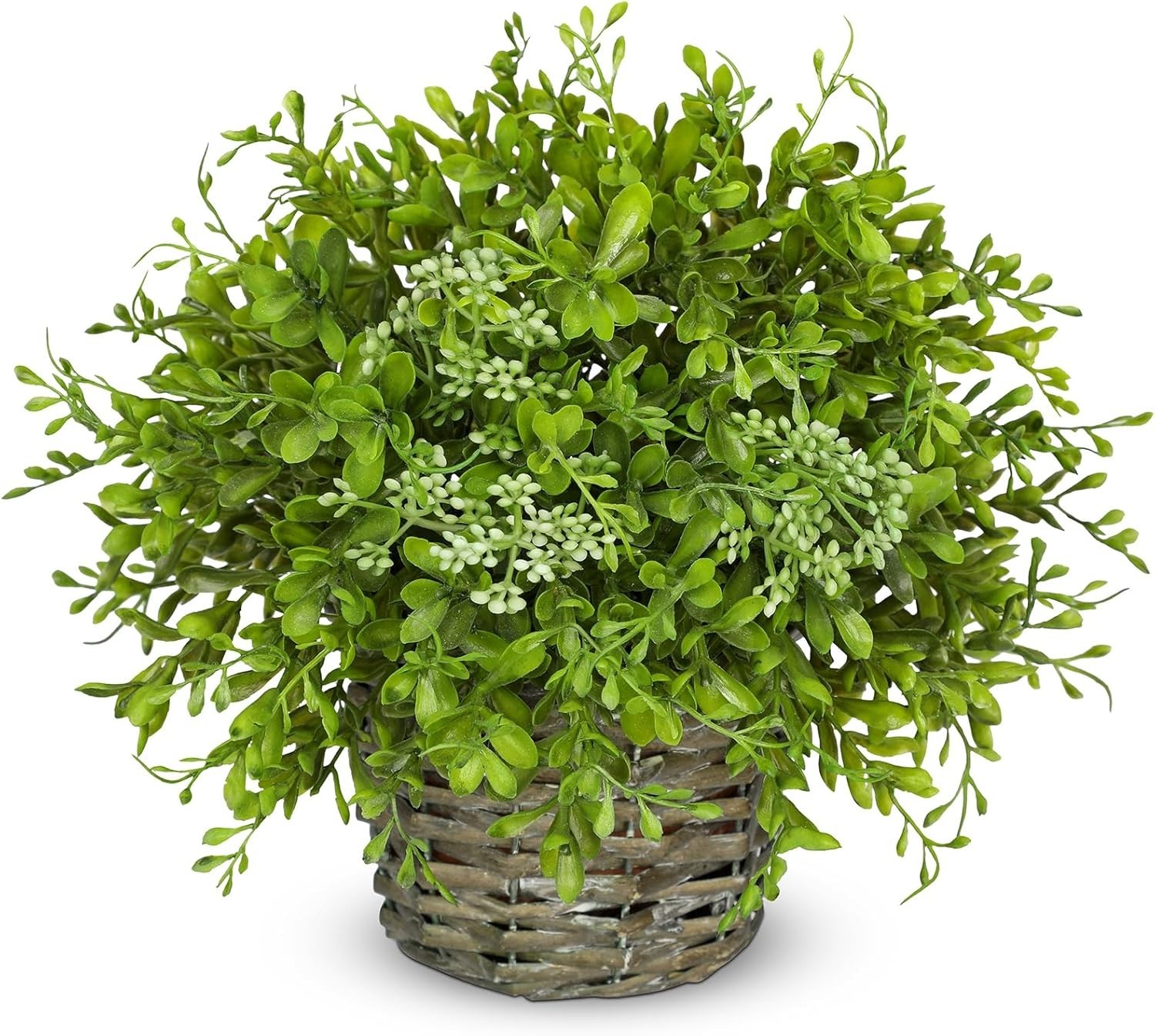 Artificial Boxwood Plant in Woven Pot 9” Fake Potted Plants Topiary Boxwood G…