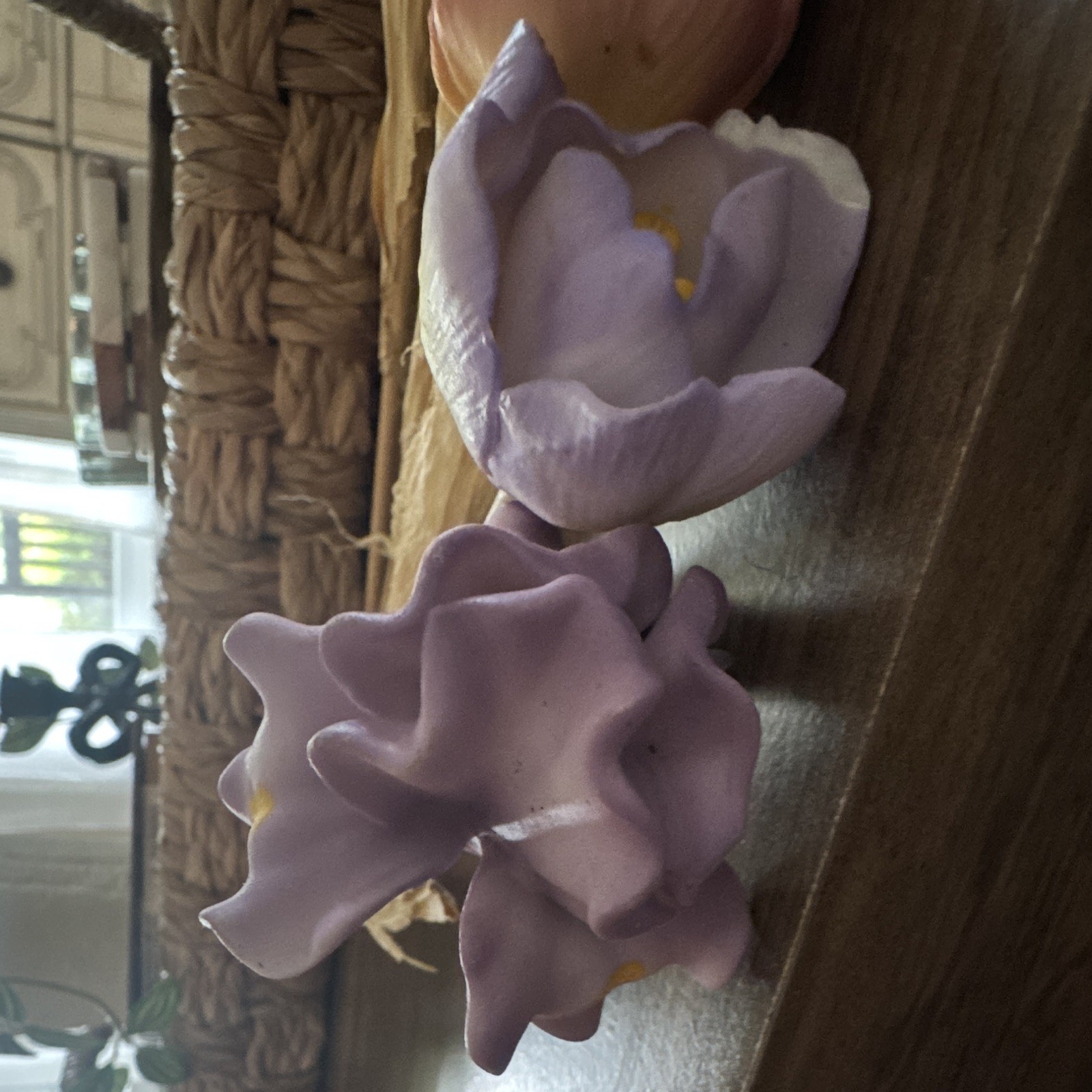 Porcelain Tulip Flower Stem Twigs Decor Purple Pink Yellow Floral