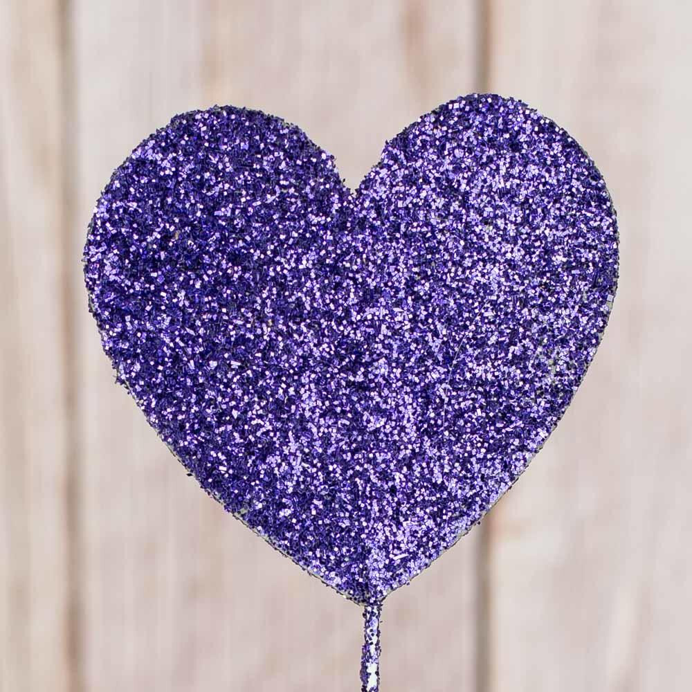 Package of 24 Purple Glittered Heart Floral 15″ Picks