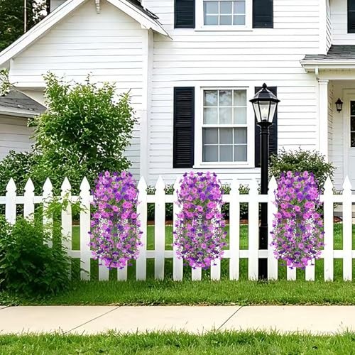 Artificial Fake Flowers for Outdoors,2PCS Faux Hanging Purple Deep Purple