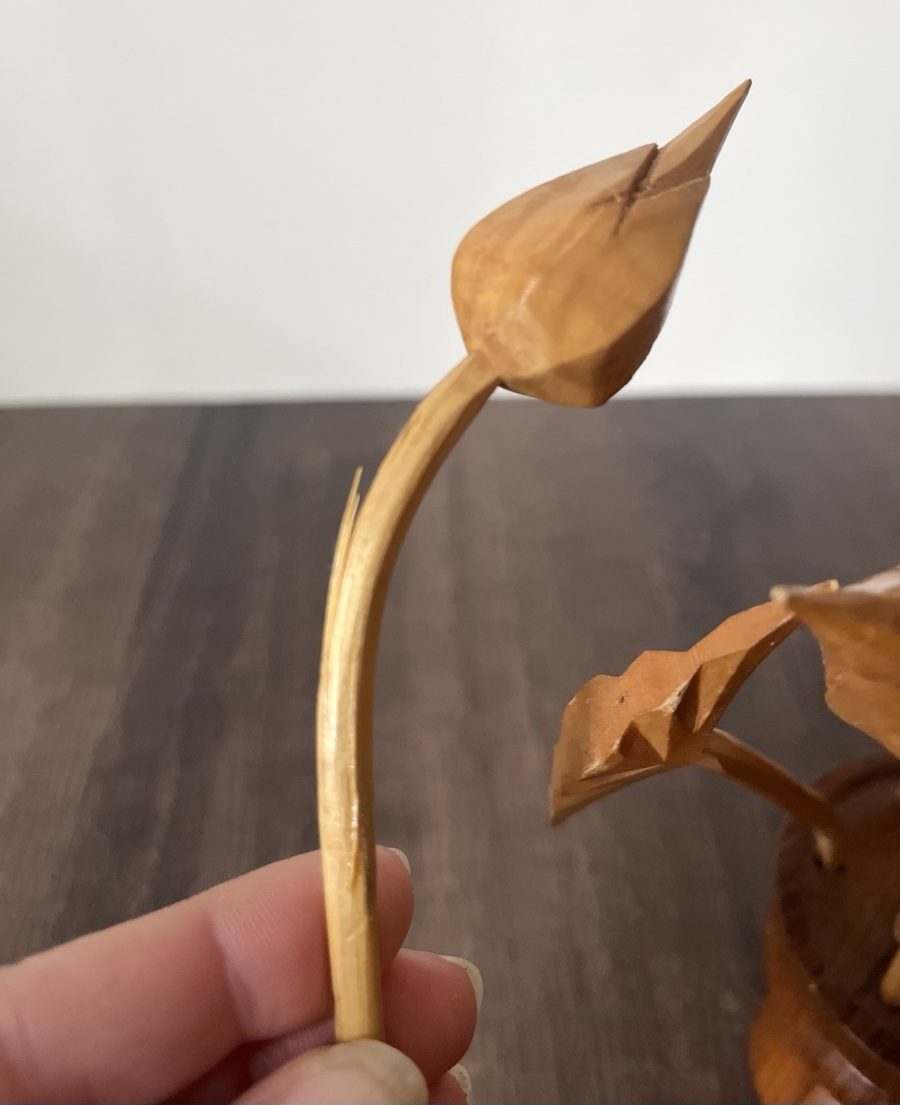 Hand Carved Monkey Pod Wooden Flower Arrangement Vase Mid century