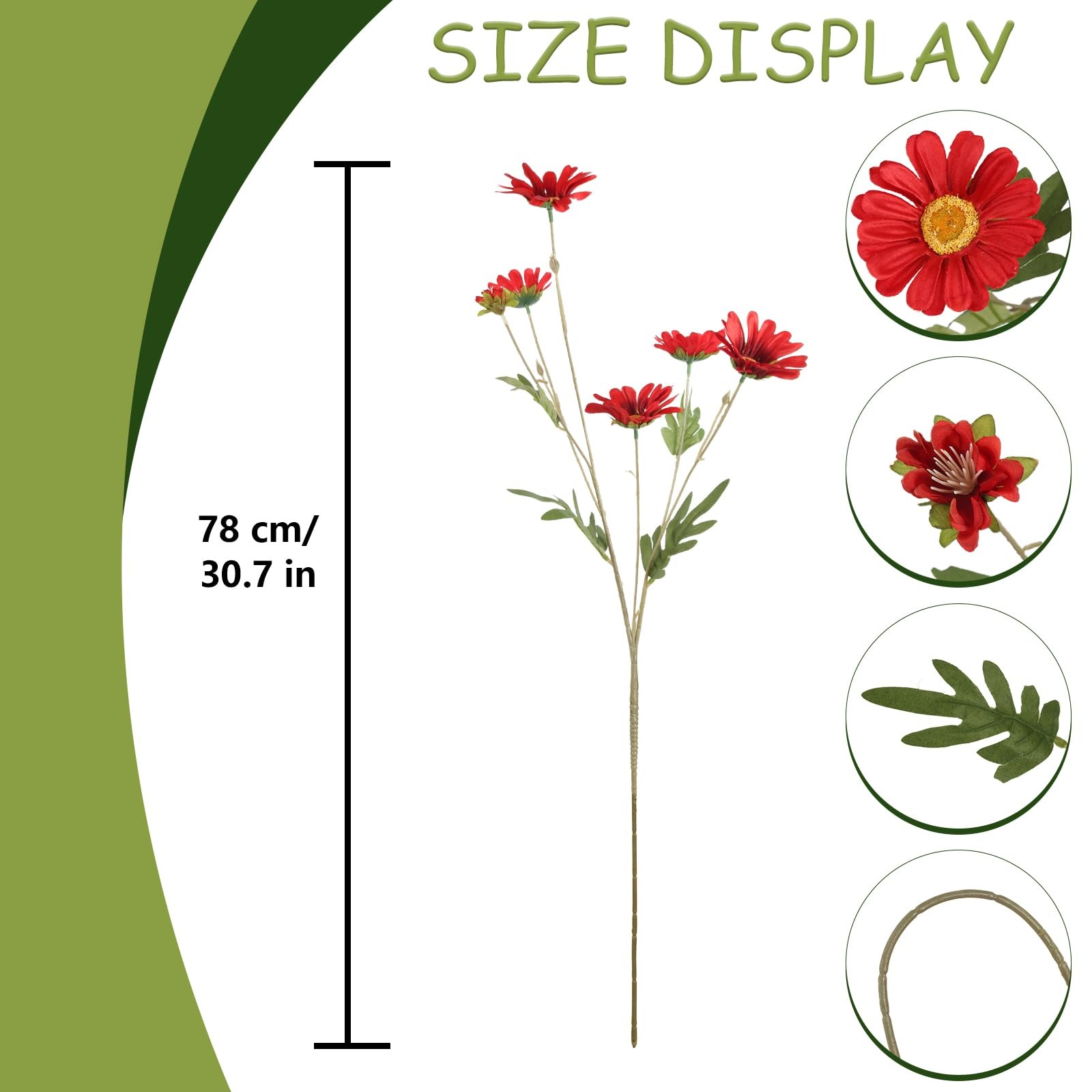 Red 36 Heads Artificial Daisies 6Pcs 29.52” Silk Daisies Flowers with Long St…