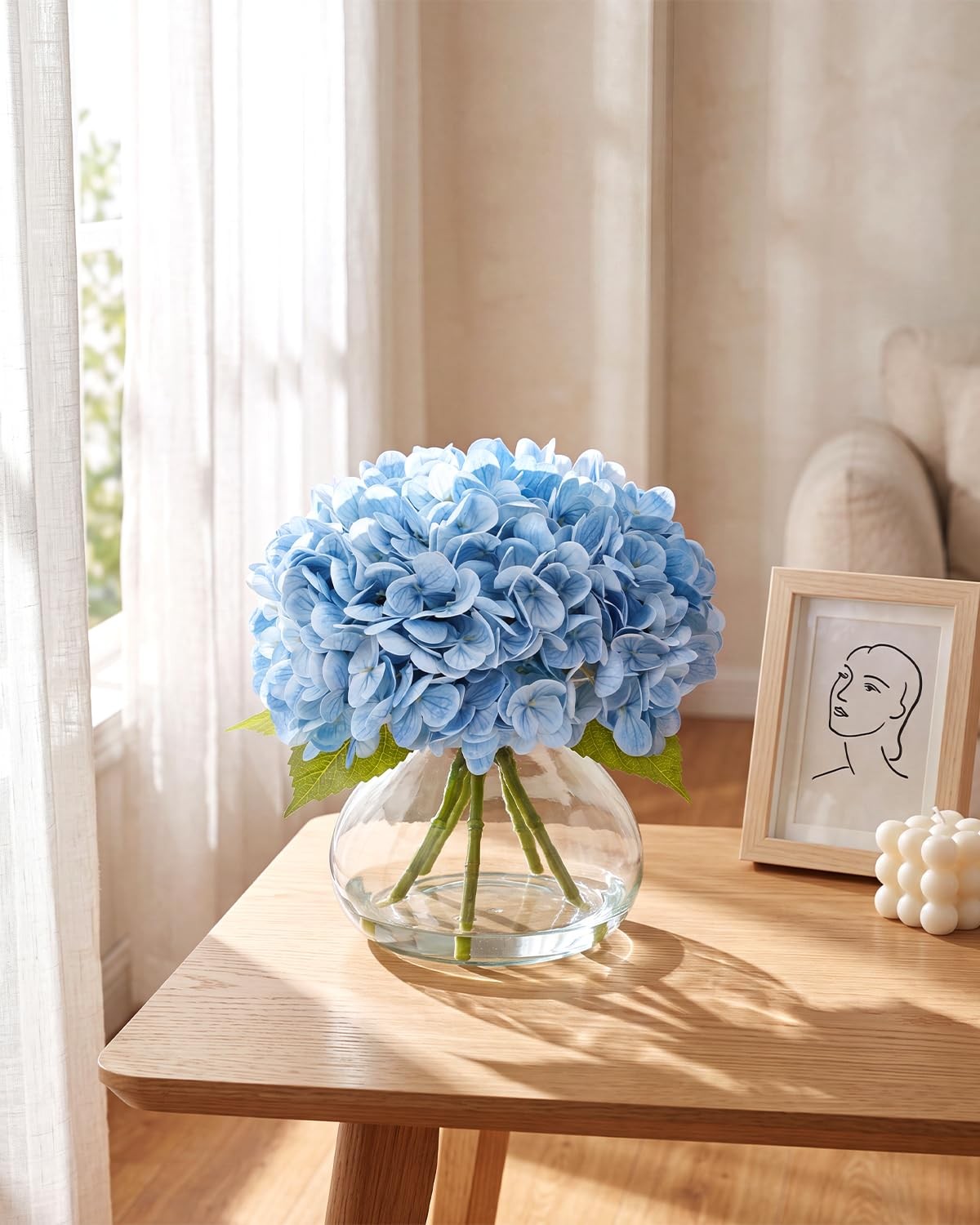 AMORISE Hydrangea Artificial Flowers with Vase, Real Touch Latex Fake Hydrang…
