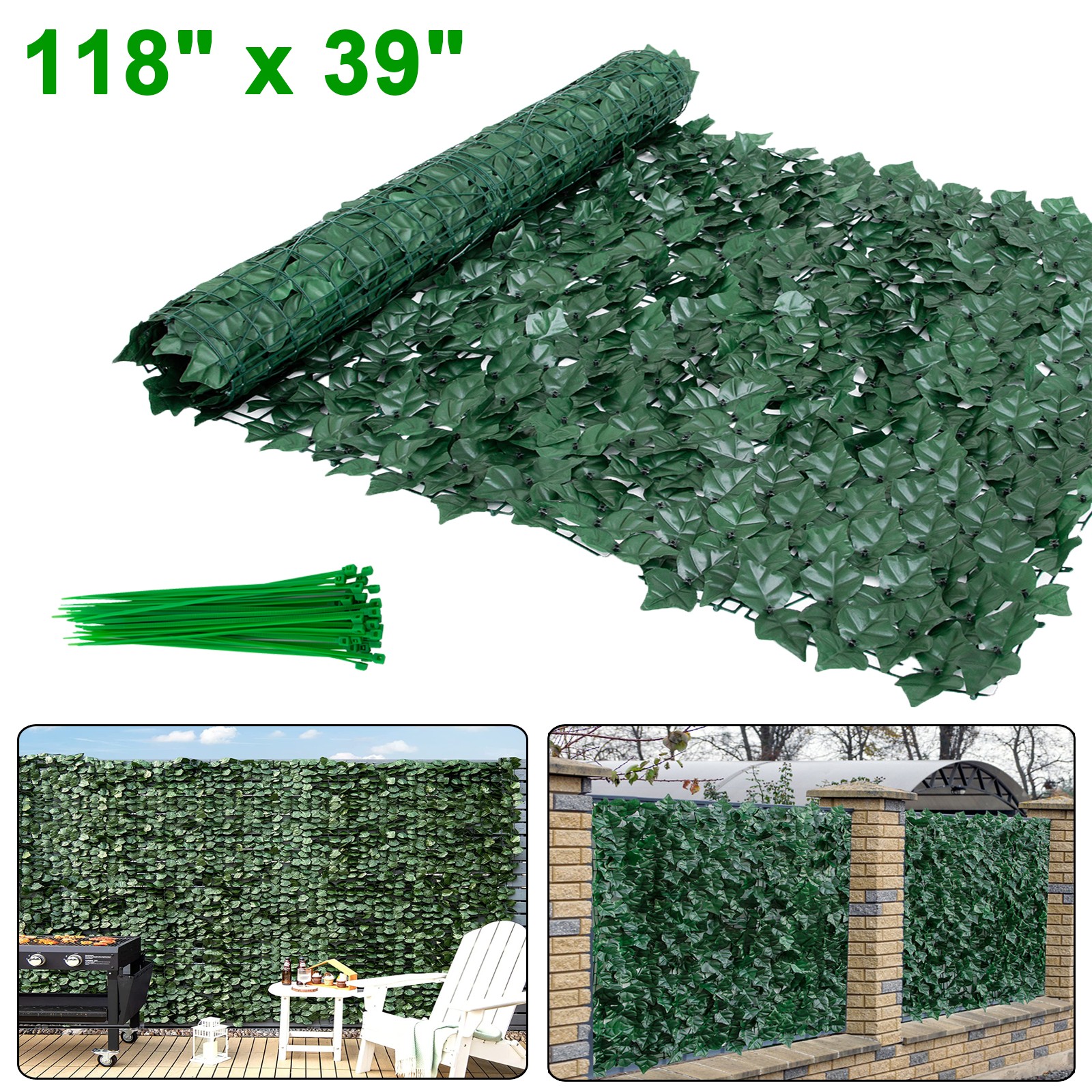 118×39.4in Artificial Faux Grass Living Wall Hedge Boxwood Panel Garland Decor