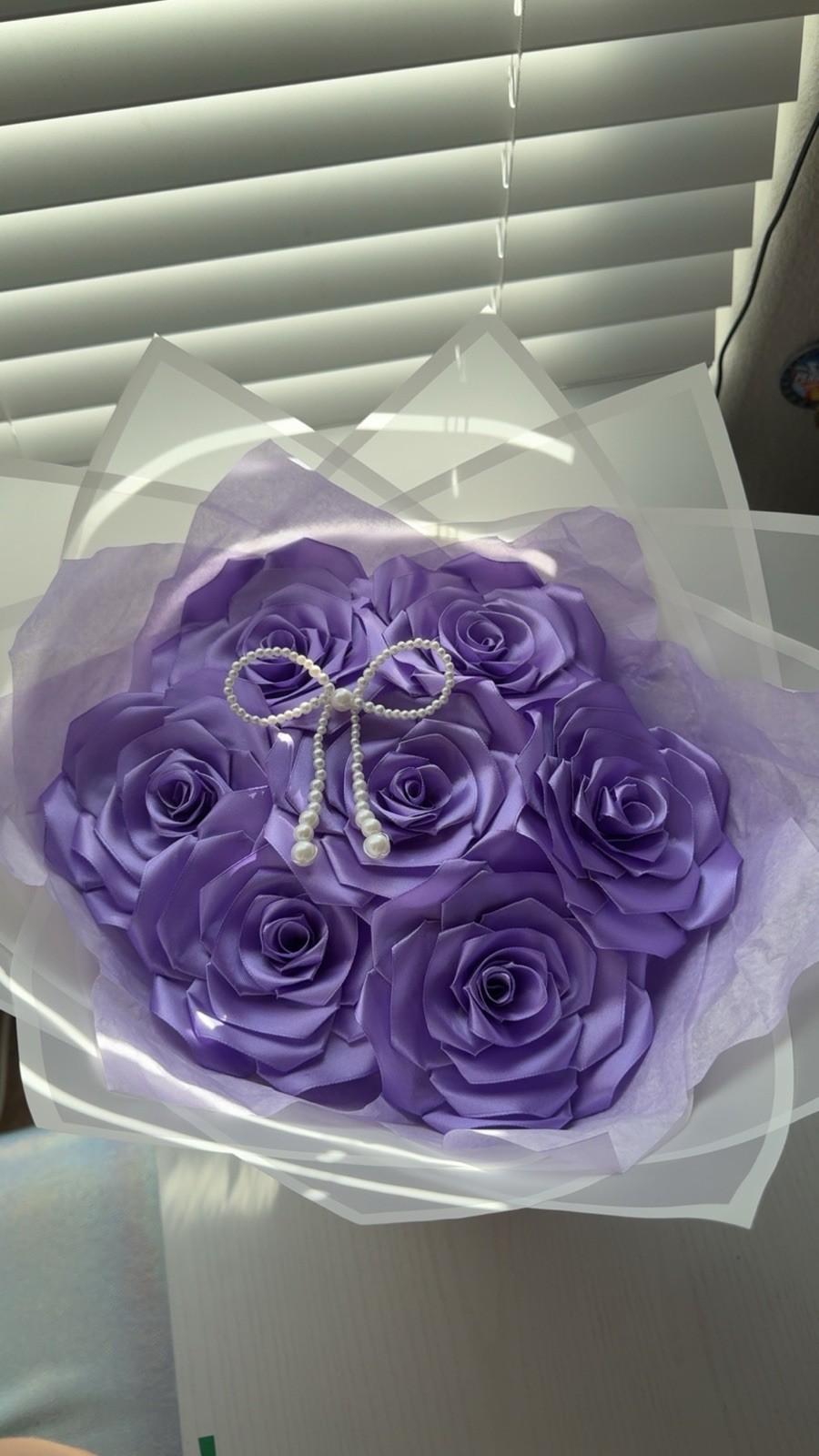 Purple 7 Eternal Rose Bouquet With A Pearl Bow