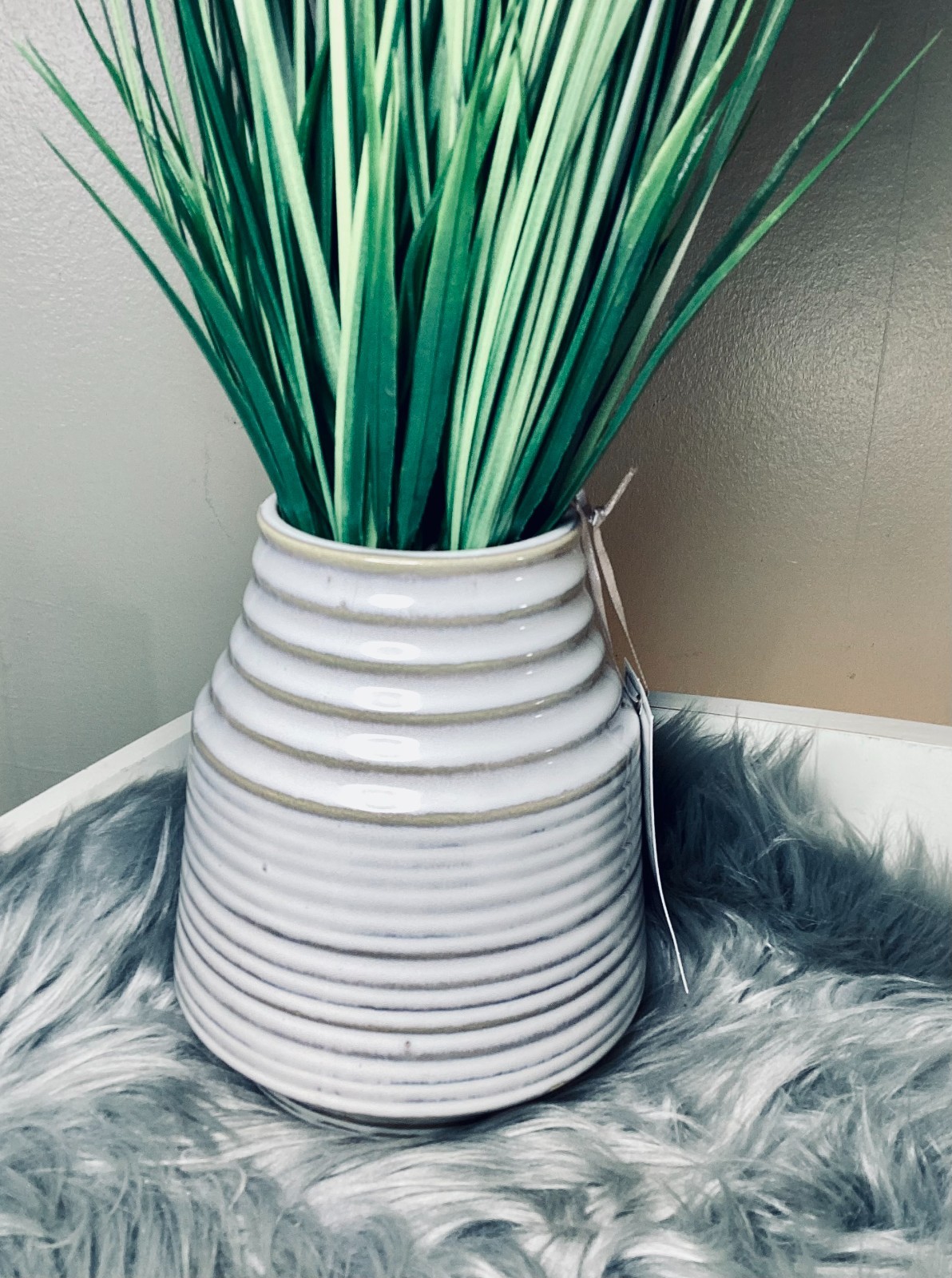 Faux Willow Floral Arrangement in Distressed Ceramic Planter
