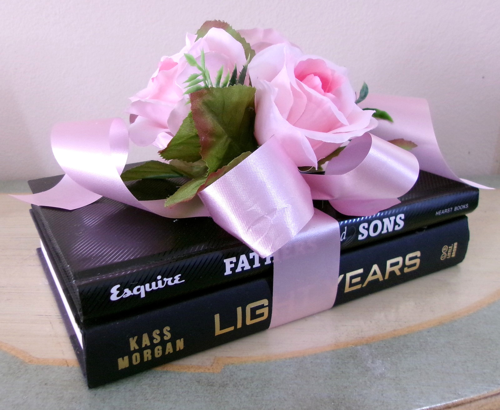 Decorative Book with Silk Pink Roses Accent Arrangement New