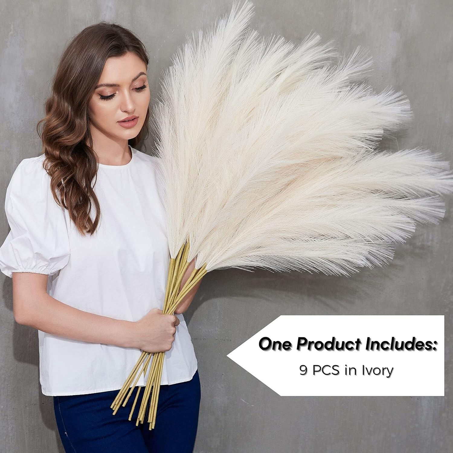 Faux Pampas Grass, 9 PCS 37”/3.1FT Tall Fluffy Fake Pompas Floral Large Pompous